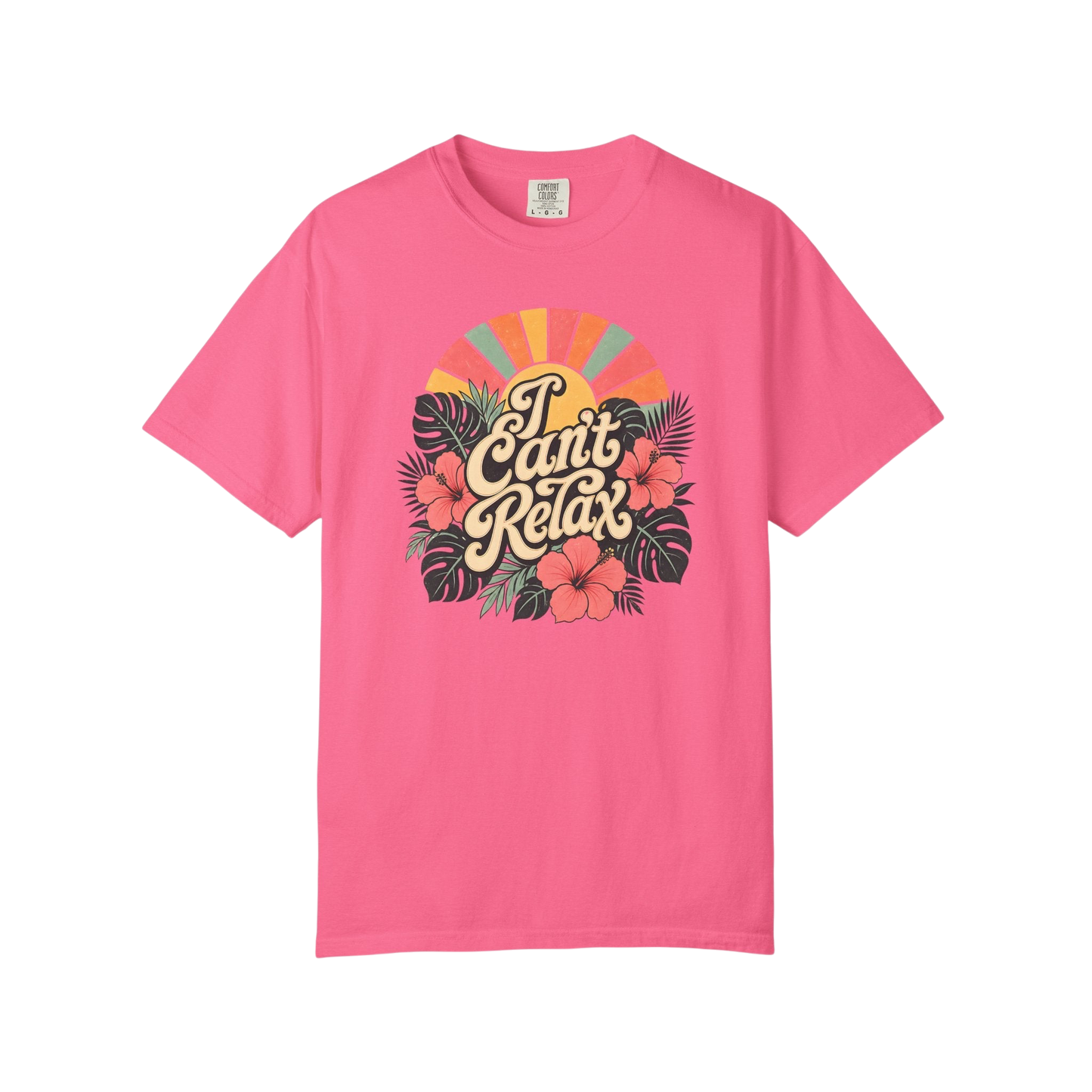 I Can't Relax Retro Floral T-Shirt — ADHD Funny Tropical Sunset Graphic Tee