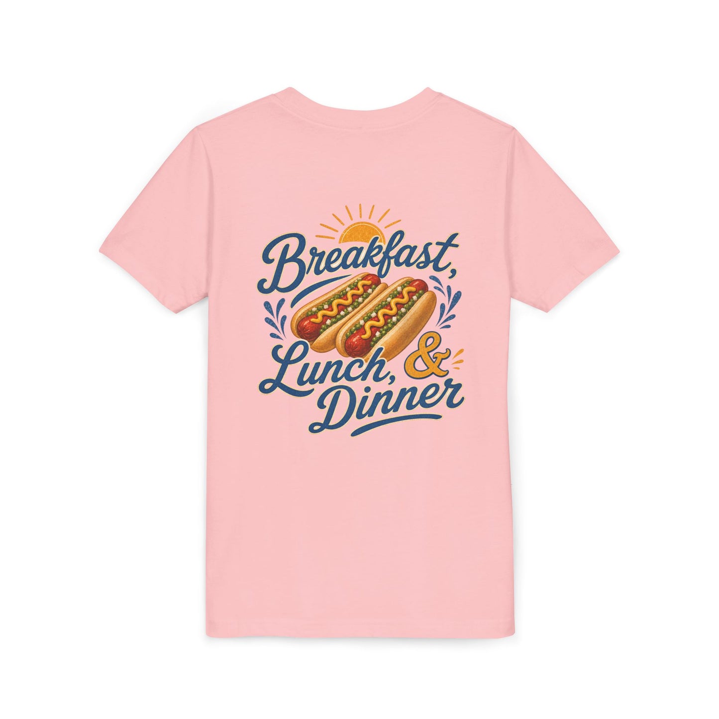 “Breakfast, Lunch & Dinner” Hot Dog Graphic Tee Youth BACK PRINT —