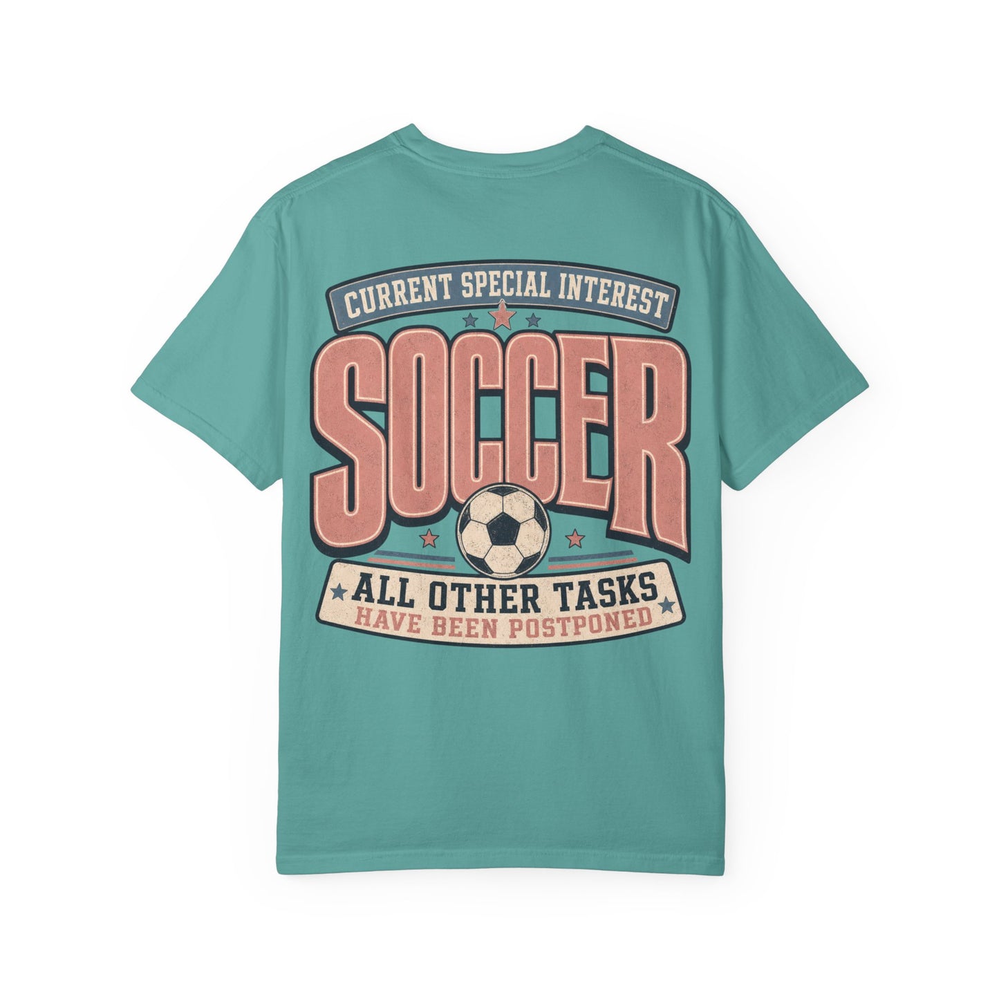 Soccer Graphic T-Shirt — “Current Special Interest: Soccer” Vintage Sports Tee Adult BACK PRINT