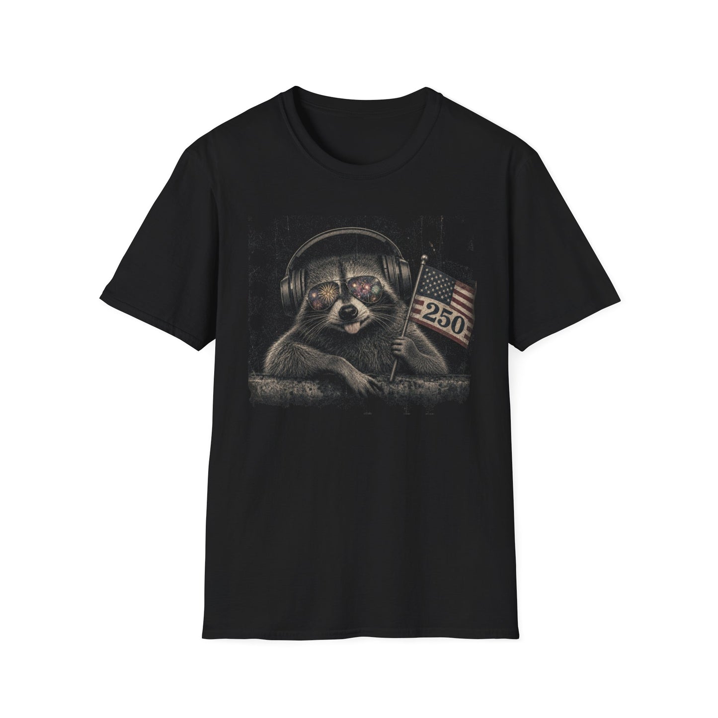 Raccoon With Headphones & Flag 4th of July — Retro America's 250th Anniversary  Americana Graphic T-Shirt
