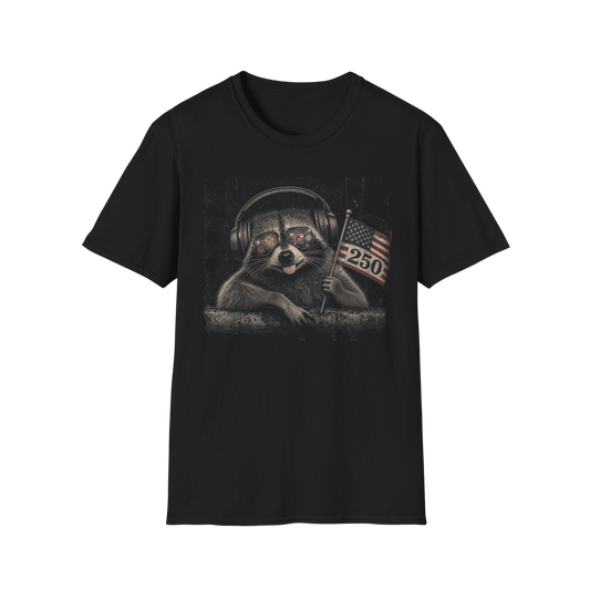 Raccoon With Headphones & Flag 4th of July — Retro America's 250th Anniversary  Americana Graphic T-Shirt