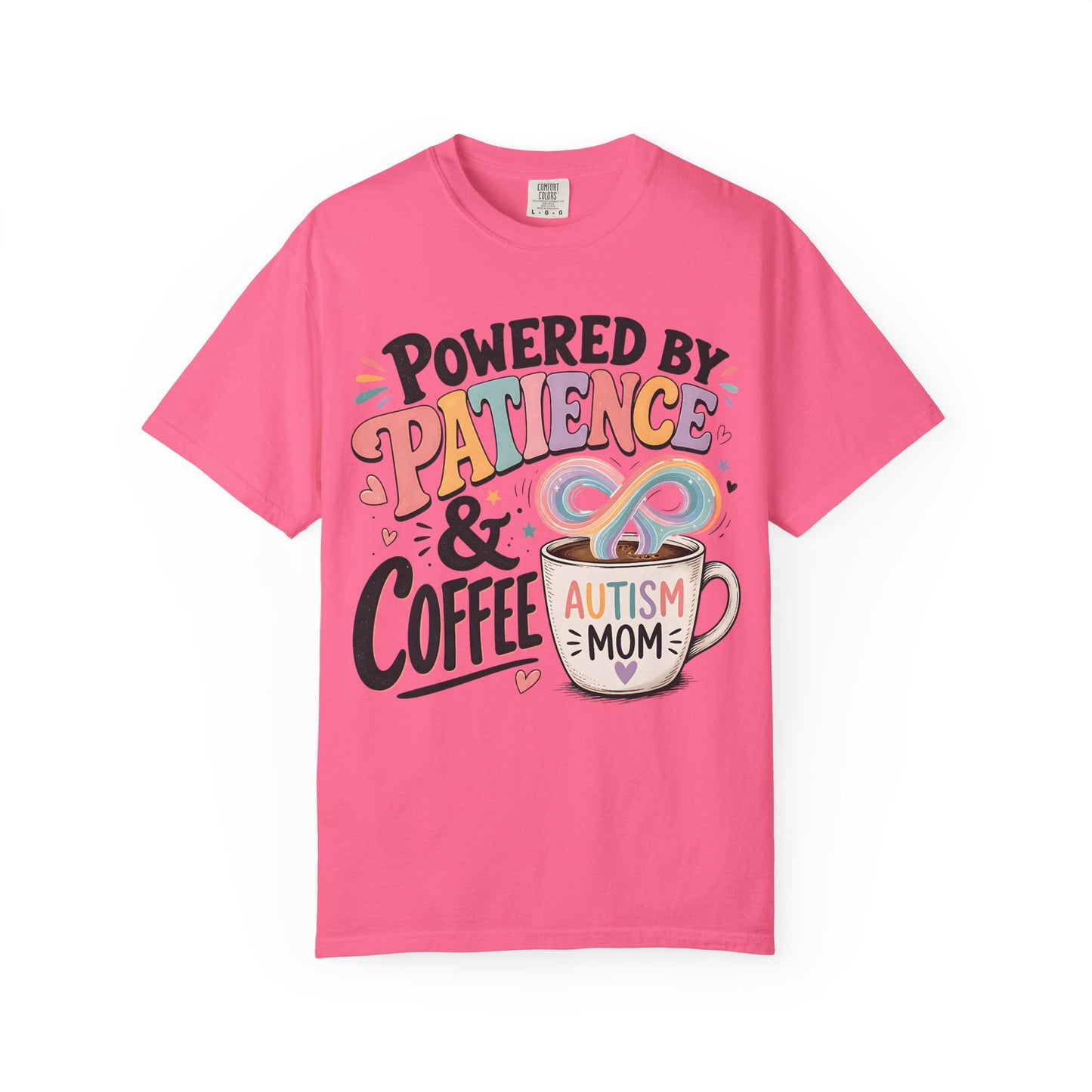 Autism Mom T-Shirt — "Powered by Patience &amp; Coffee" Graphic Tee image 44