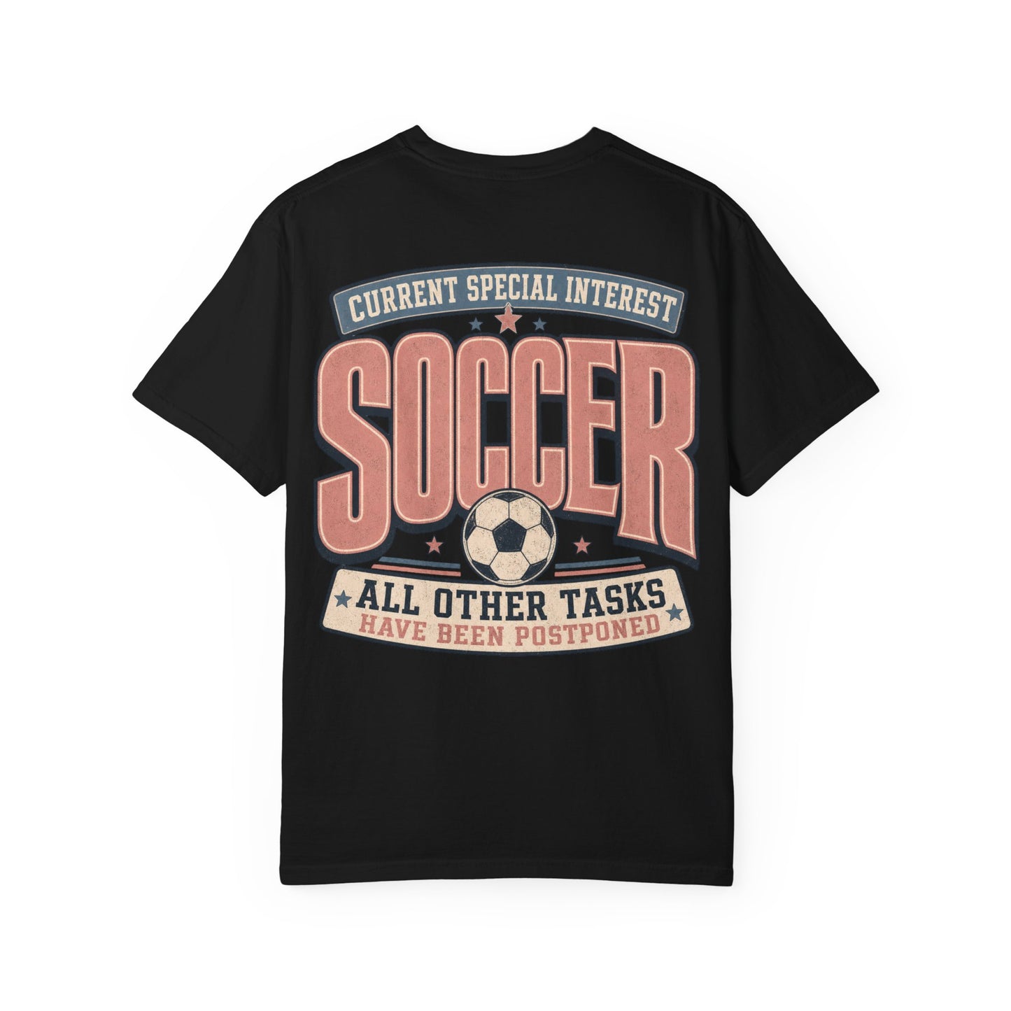 Soccer Graphic T-Shirt — “Current Special Interest: Soccer” Vintage Sports Tee Adult BACK PRINT