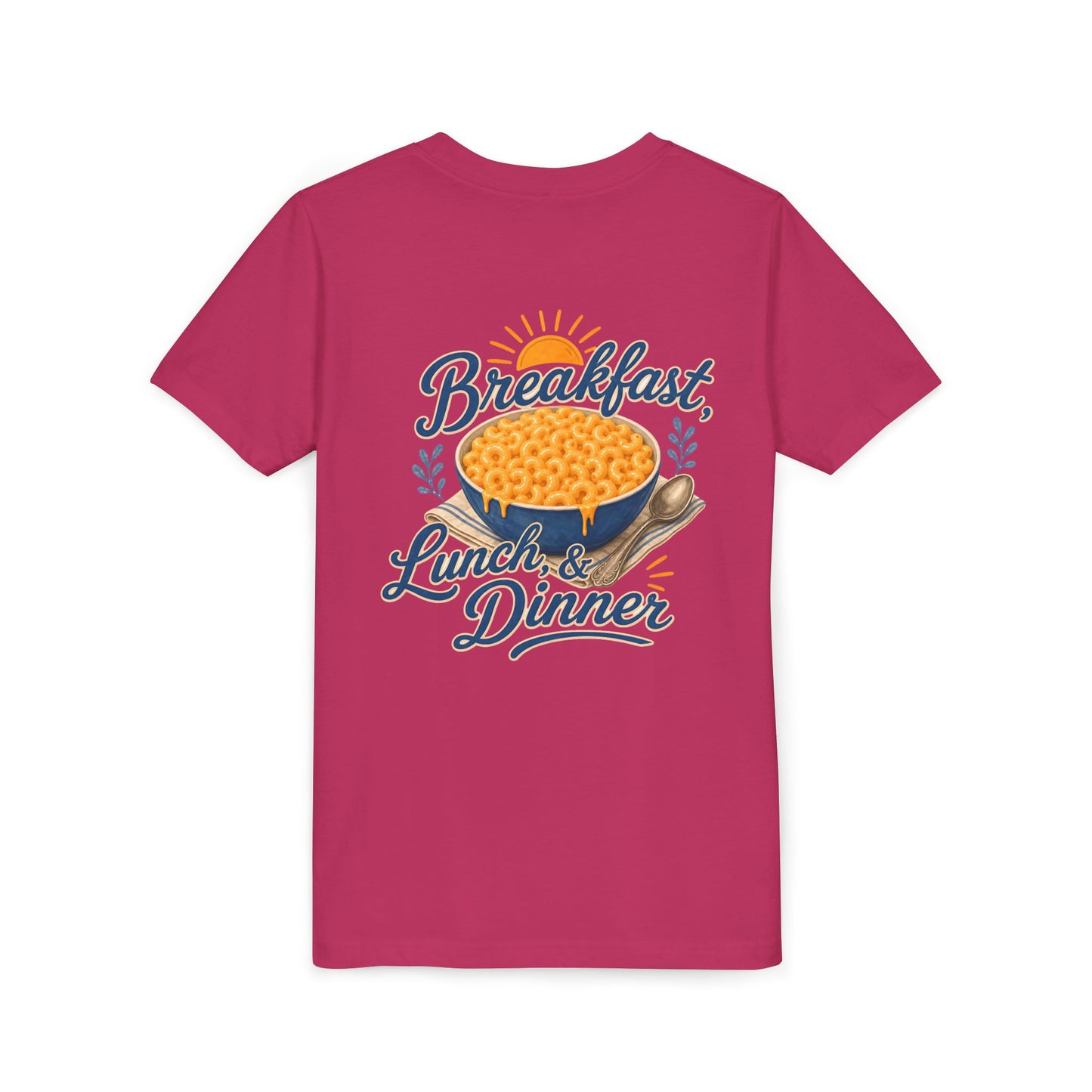"Breakfast, Lunch & Dinner" Macaroni and Cheese Bowl Graphic Youth Tee — BACK PRINT