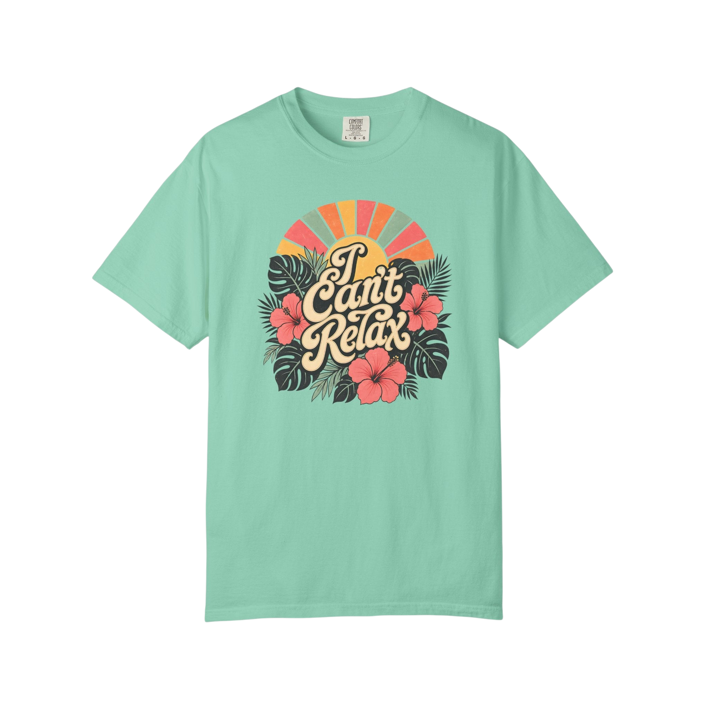 I Can't Relax Retro Floral T-Shirt — ADHD Funny Tropical Sunset Graphic Tee