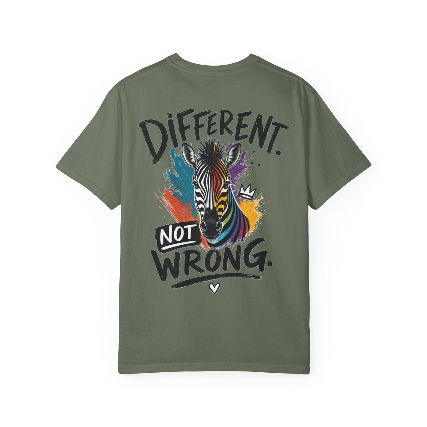 Different Not Wrong Zebra T-Shirt — Neurodivergent Colorful Inspirational Graphic Tee