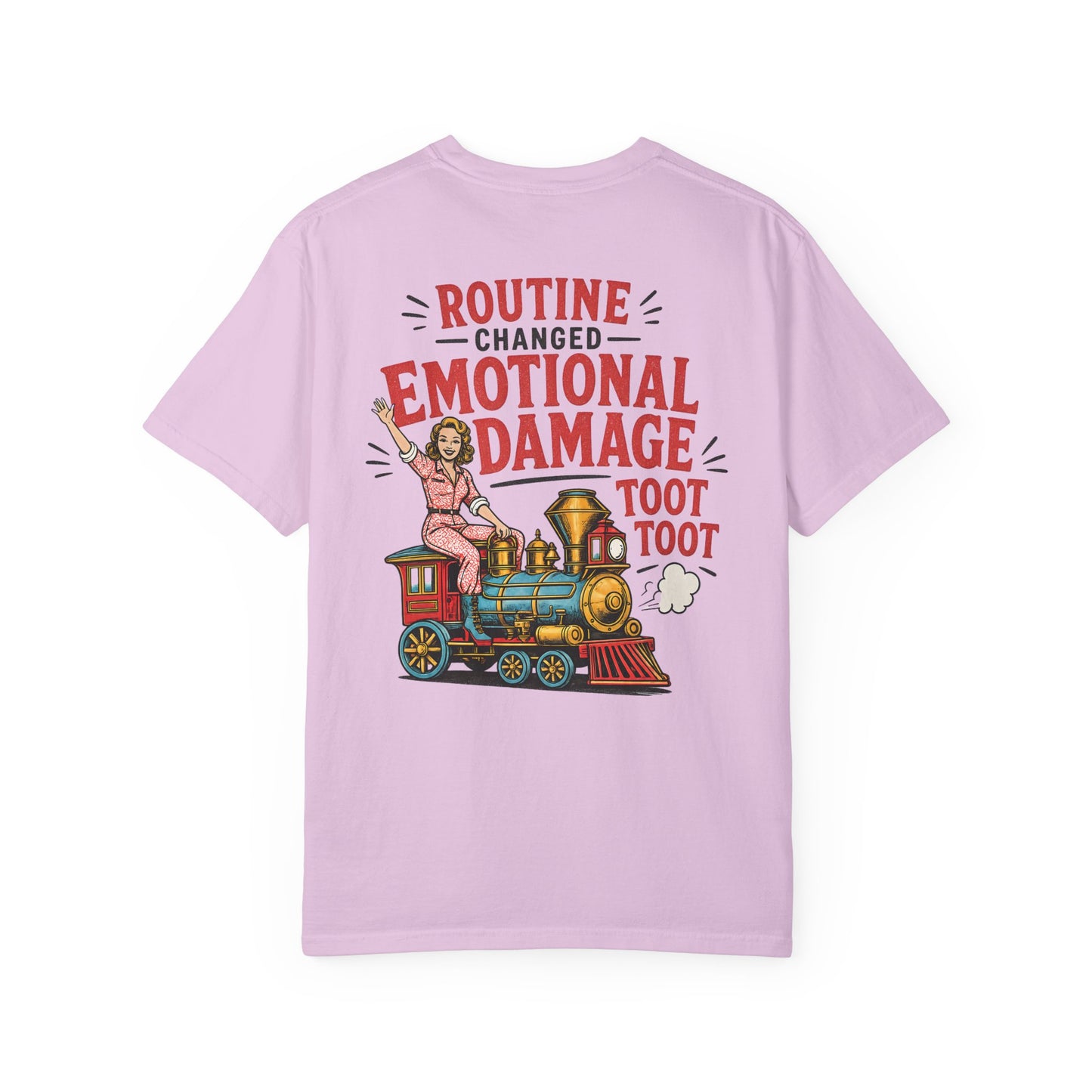 Emotional Damage Train T-Shirt — 'Routine Changed' Vintage Locomotive Graphic BACK PRINT