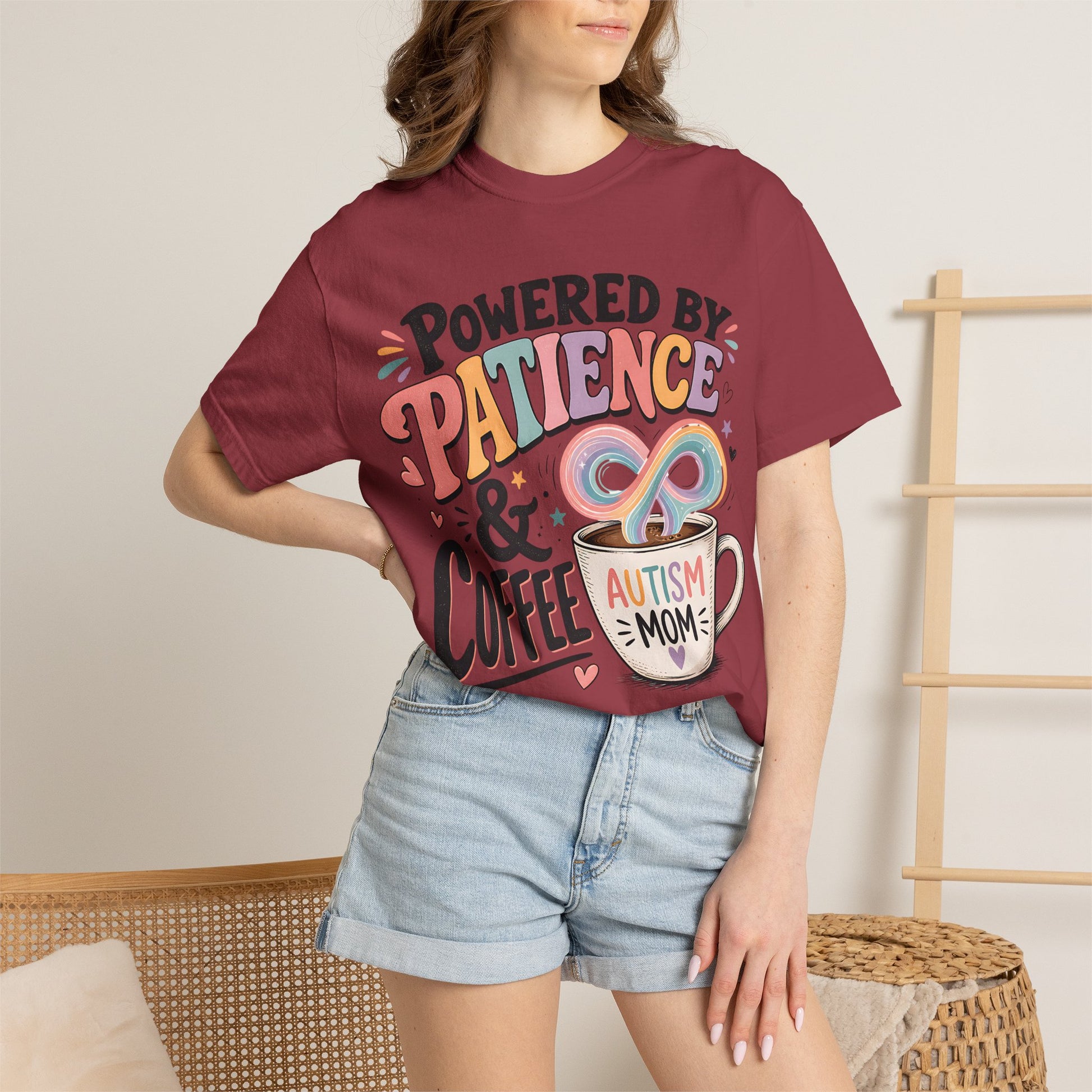 Autism Mom T-Shirt — "Powered by Patience &amp; Coffee" Graphic Tee image 59