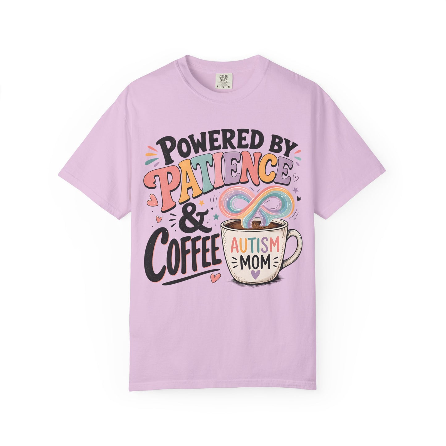 Autism Mom T-Shirt — "Powered by Patience &amp; Coffee" Graphic Tee image