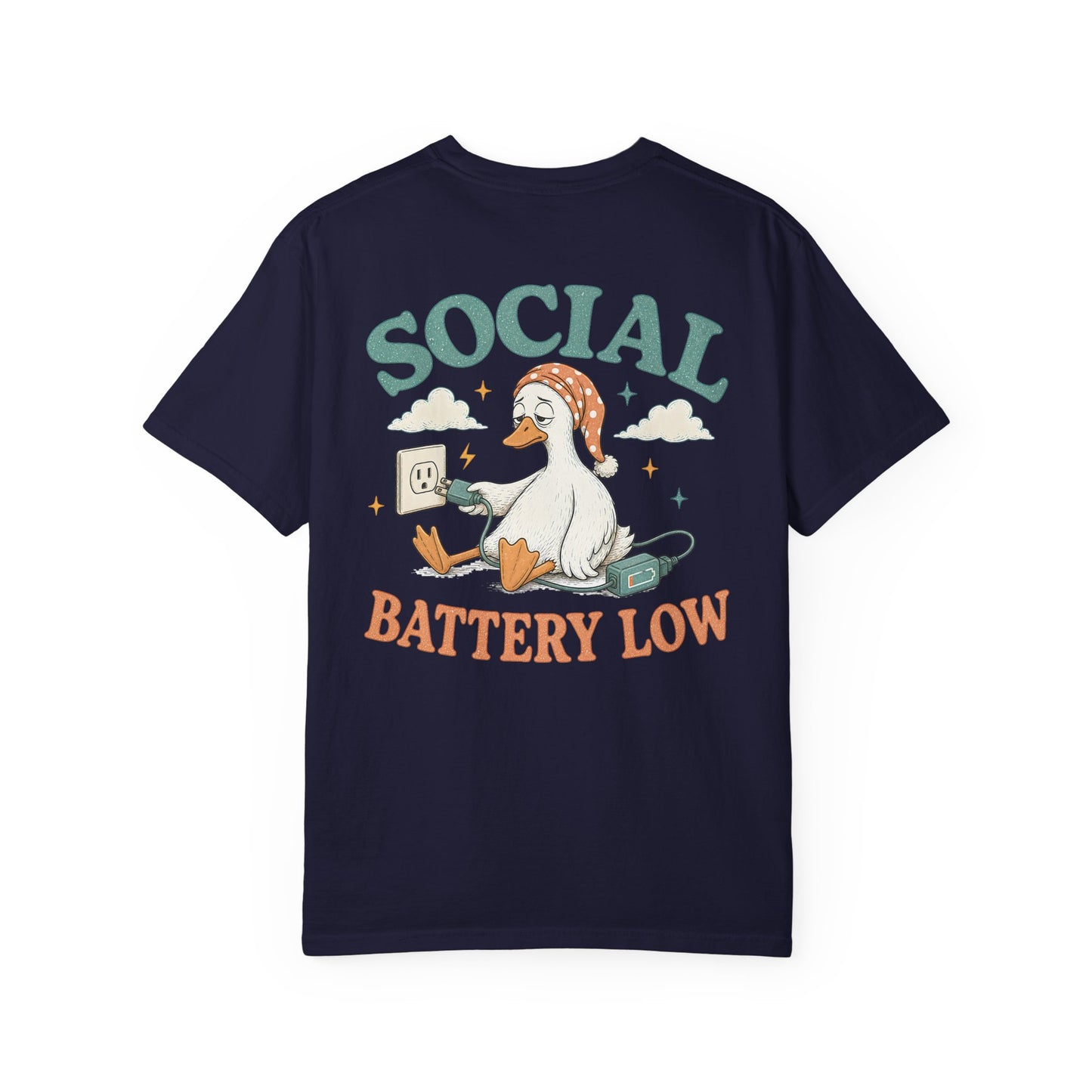 Social Battery Low T-Shirt —BACK PRINT- Introvert Silly Goose Graphic Tee