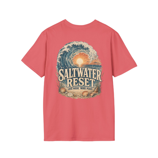 "Saltwater Reset" Retro Ocean Barrel Wave Sunset Graphic T-Shirt