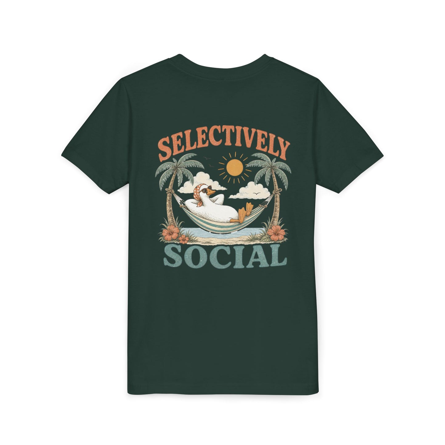 Youth Tee — Silly Goose "Selectively Social" Hammock Graphic Kid’s T-Shirt BACK PRINT