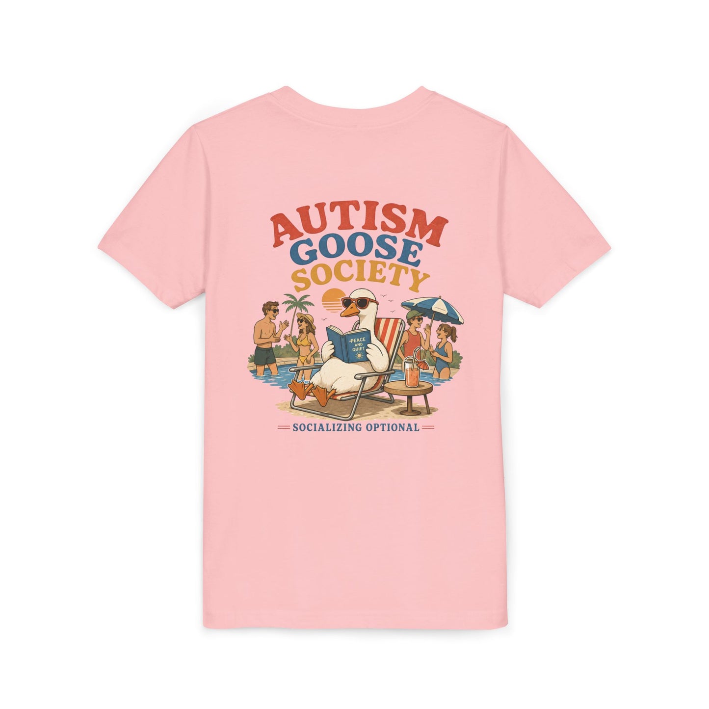Silly Goose Youth Tee — "Autism Goose Society" Beach Graphic, Socializing Optional