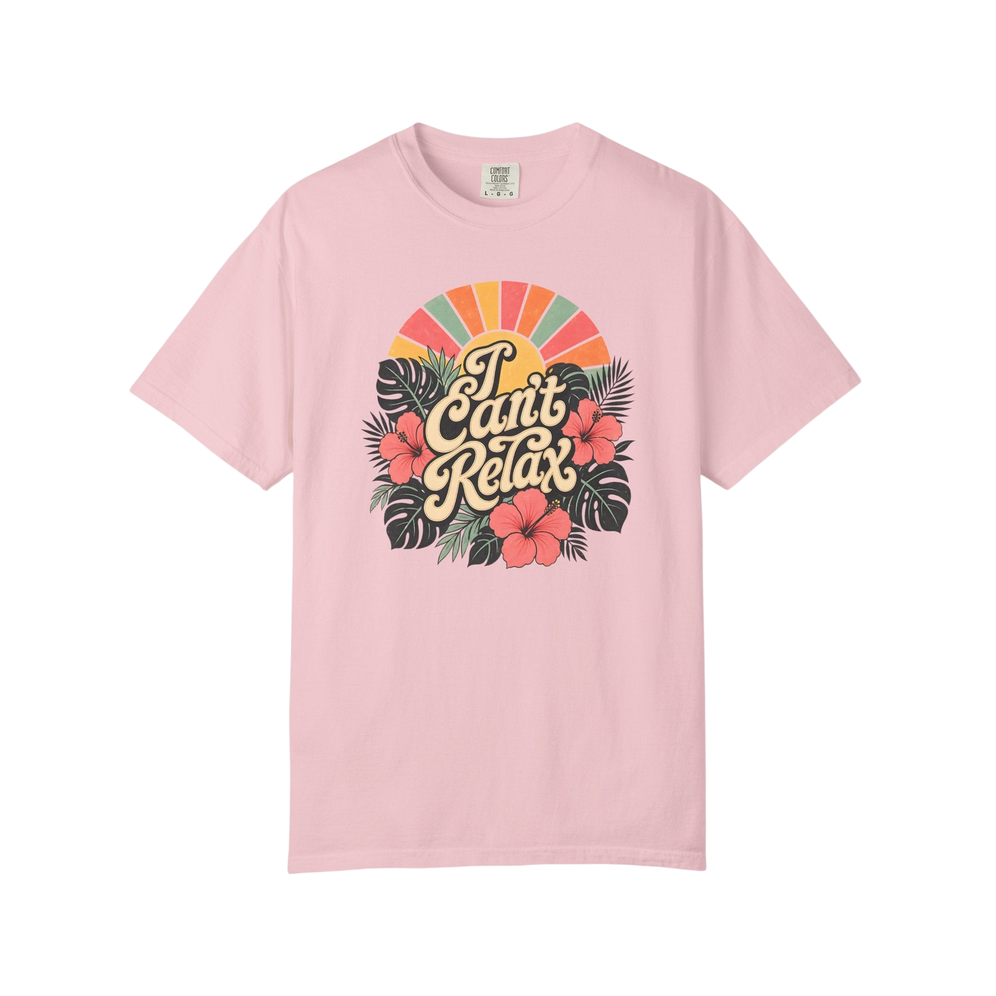 I Can't Relax Retro Floral T-Shirt — ADHD Funny Tropical Sunset Graphic Tee