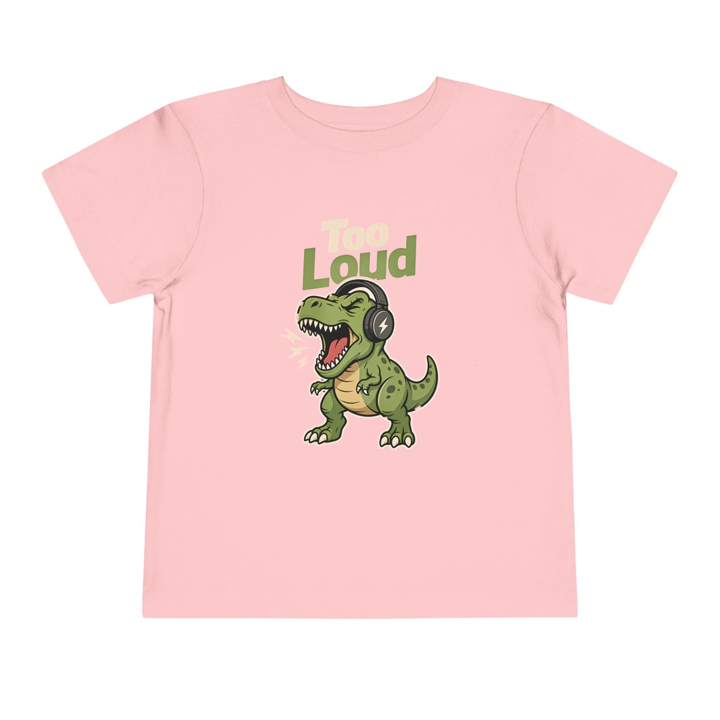 Toddler Tee — 'Too Loud' Headphone T-Rex Graphic Shirt