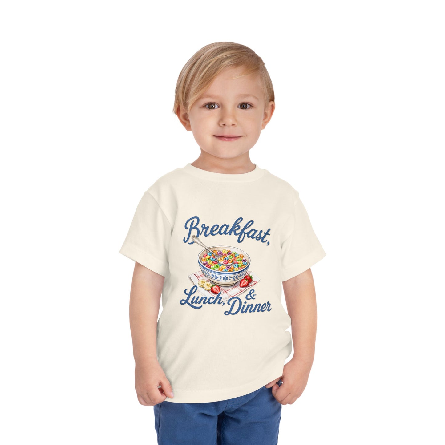 Toddler Tee — “Breakfast, Lunch & Dinner” Cereal Bowl Kids Shirt