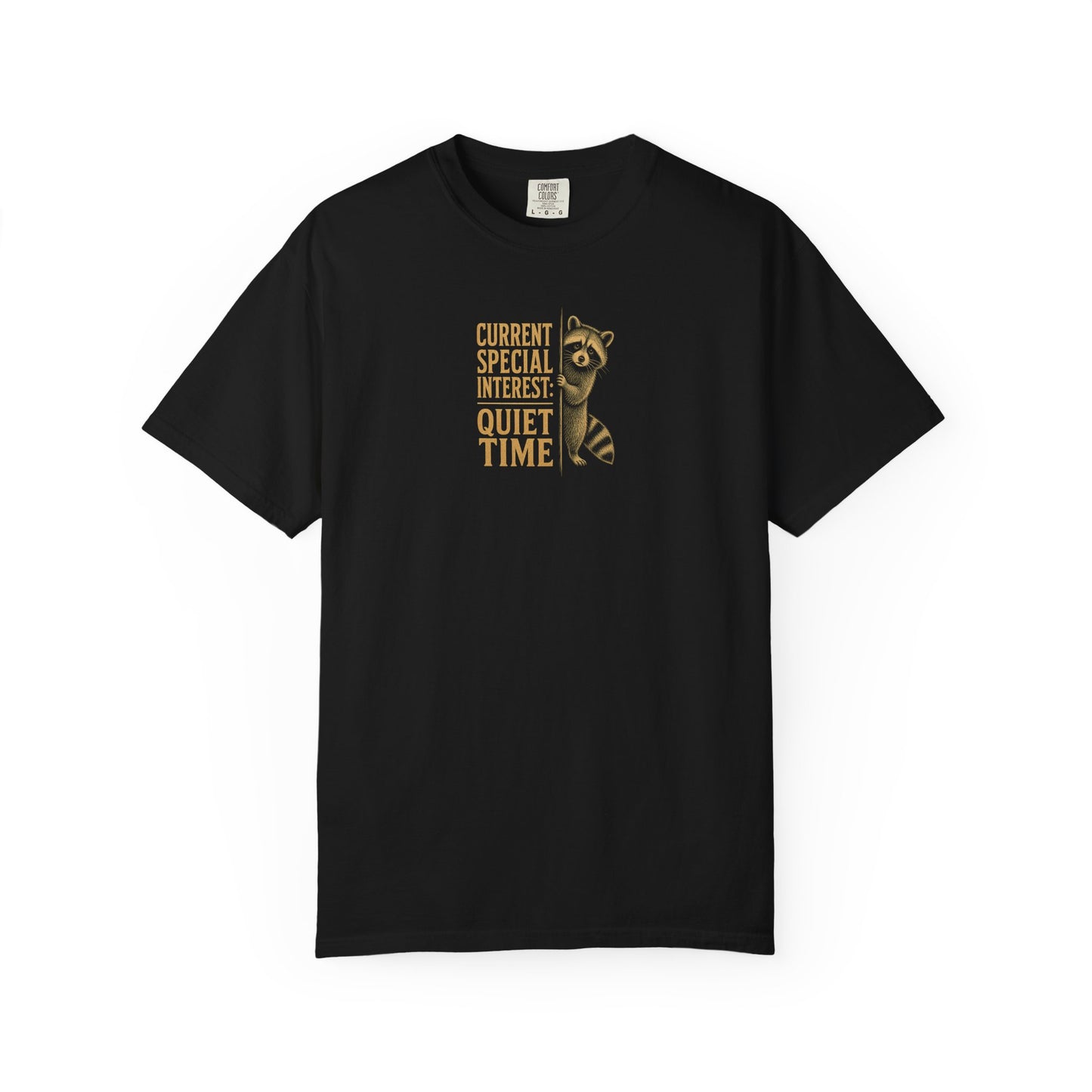 "Current Special Interest: Quiet Time" Cute Raccoon Graphic Tee
