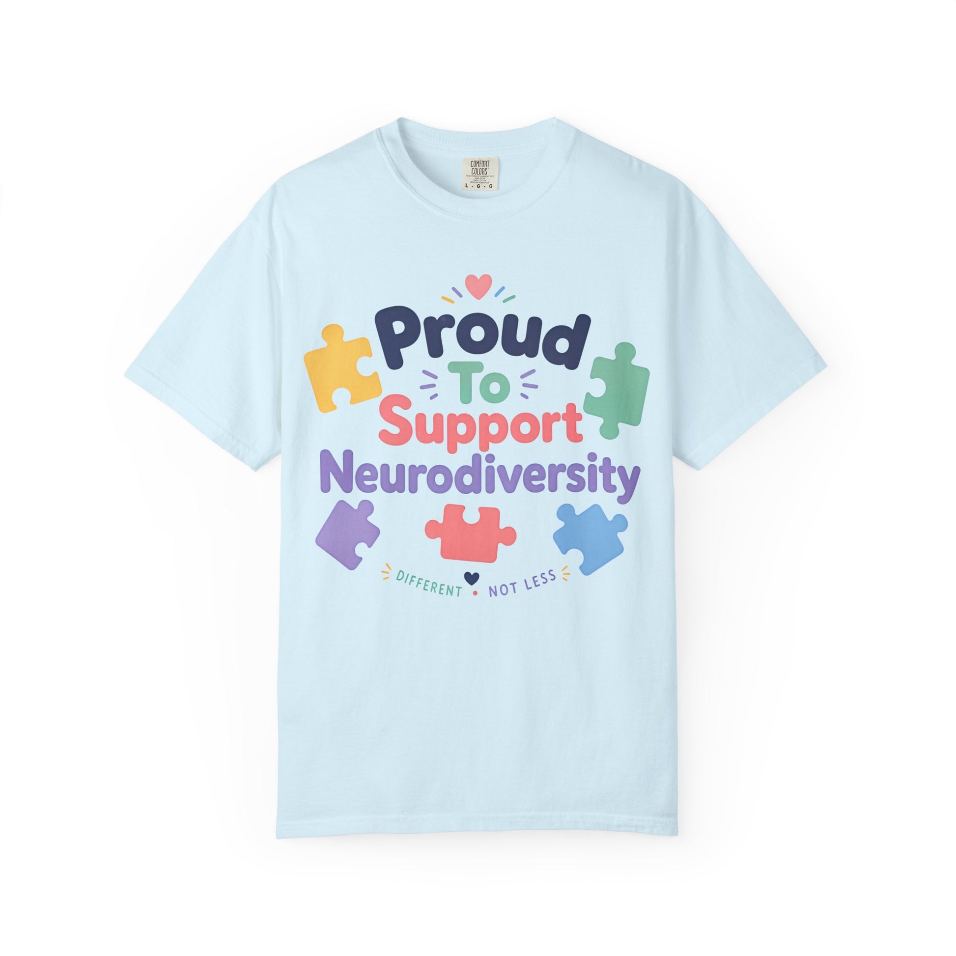 Proud to Support Neurodiversity T-Shirt — Colorful Puzzle Piece Awareness Tee image