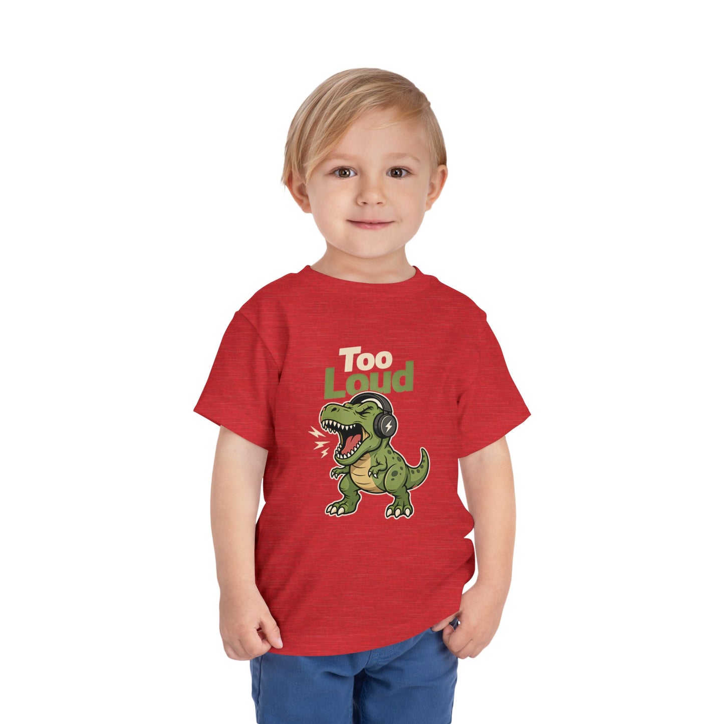 Toddler Tee — 'Too Loud' Headphone T-Rex Graphic Shirt