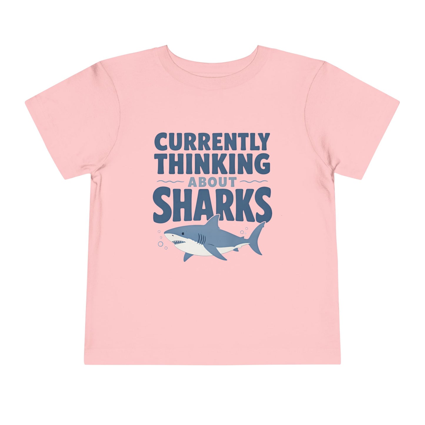 Toddler Tee - "Currently Thinking About Sharks" Cute Shark Graphic Shirt for Kids - Pink, 2T image