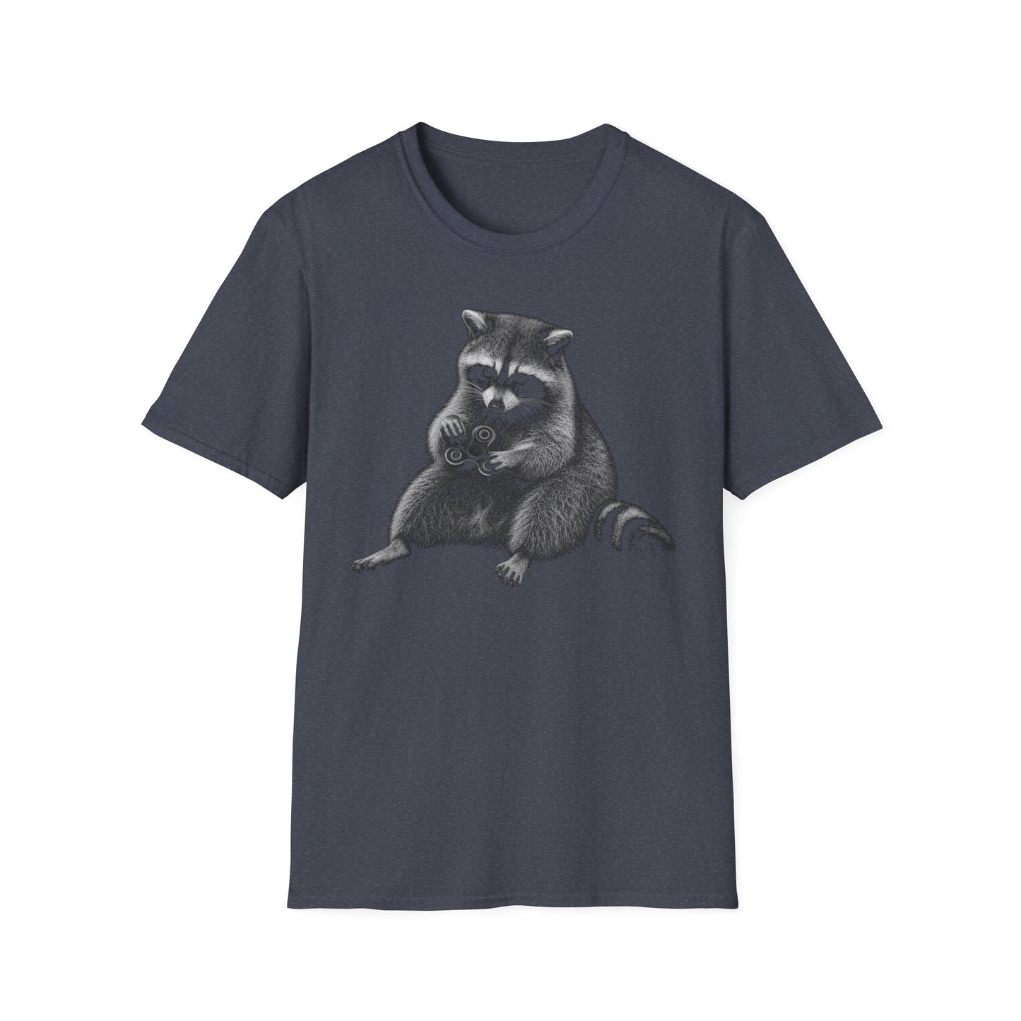 Raccoon Holding Fidget Spinner Graphic T-Shirt — Cute Noir Wildlife Tee