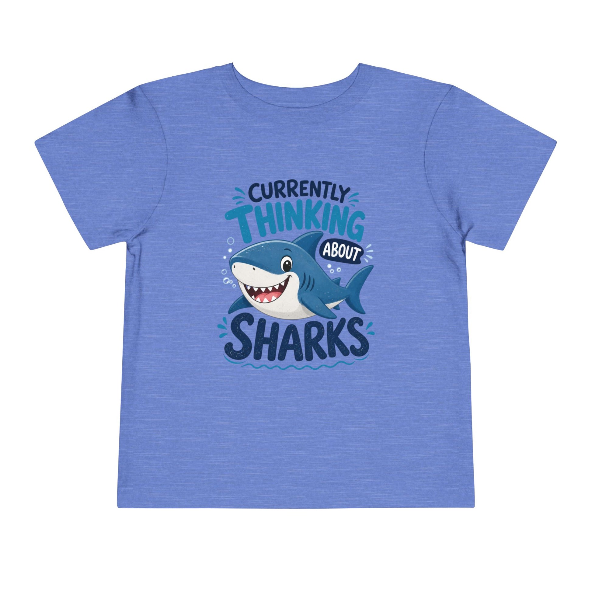 Toddler Tee — "Currently Thinking About Sharks" Cute Shark Graphic Shirt - Heather Columbia Blue, 5T image