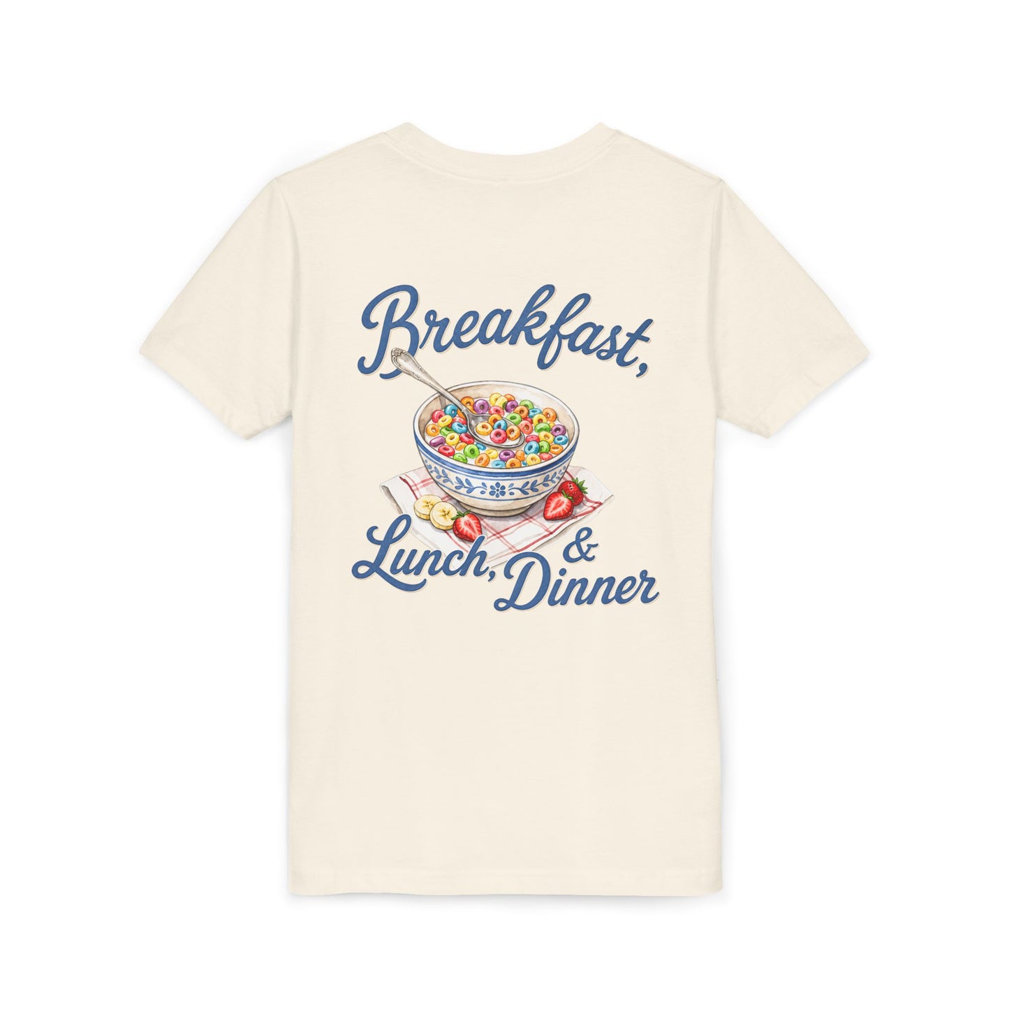 “Breakfast, Lunch & Dinner” Cereal Bowl Kids Youth Tee - Shirt BACK PRINT