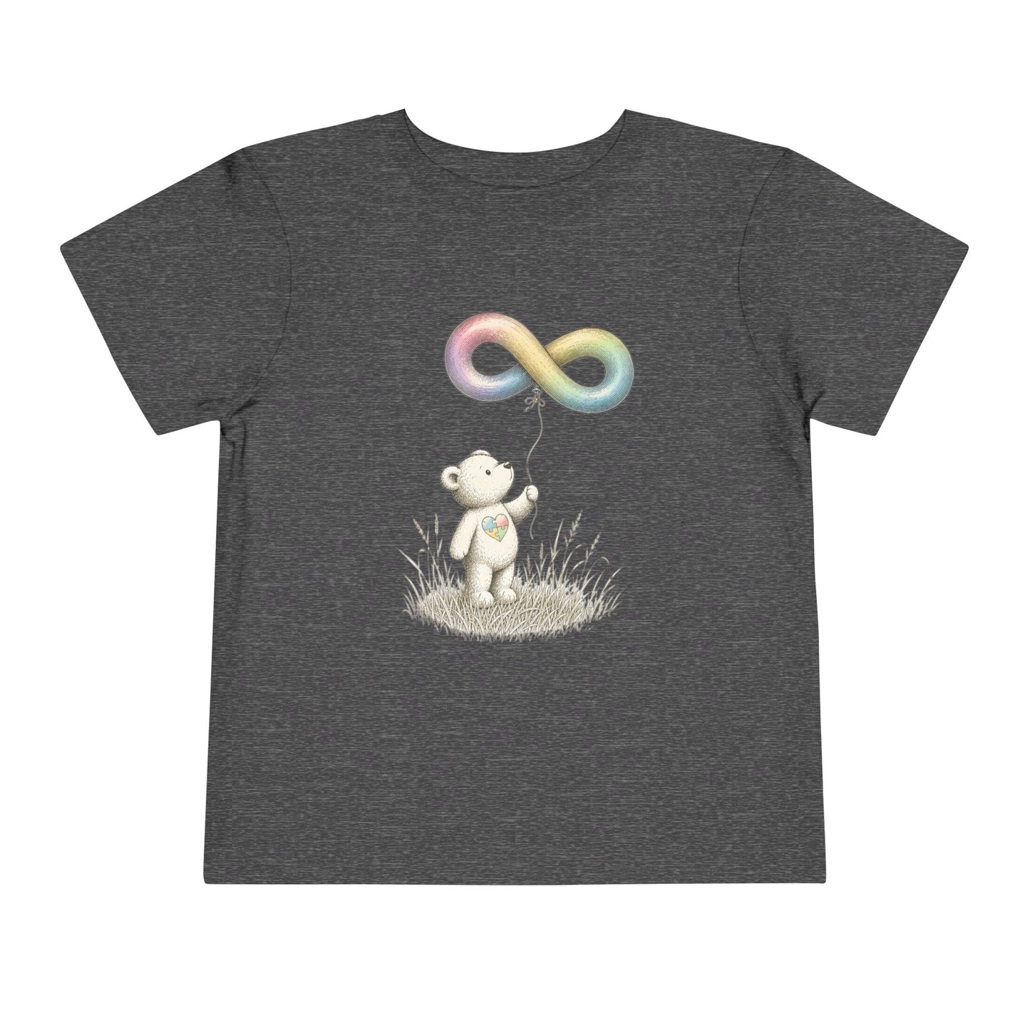 Toddler Tee — Bear Holding Rainbow Infinity Balloon Cute Kids Shirt - Dark Heather Grey, 4T image