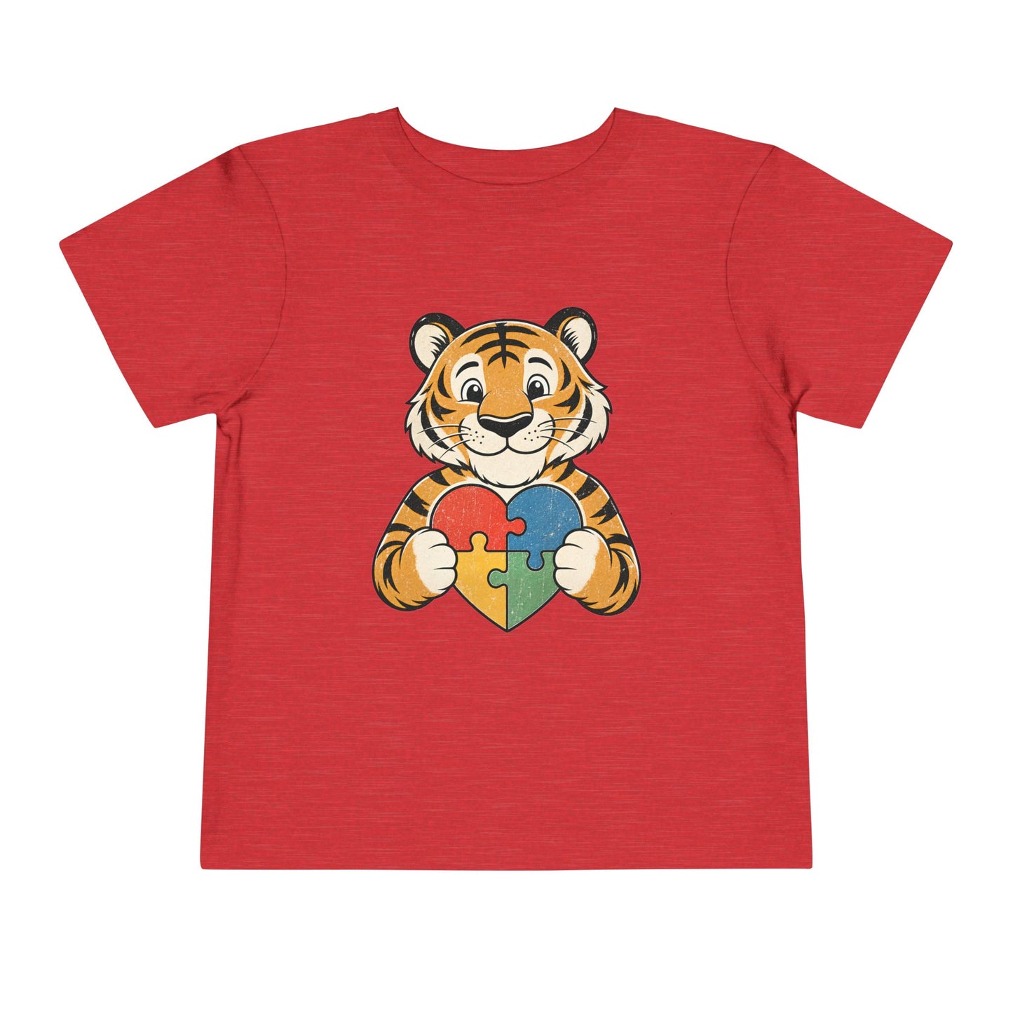 Toddler Tee — Cute Tiger Holding Autism Puzzle Heart - Heather Red, 4T image