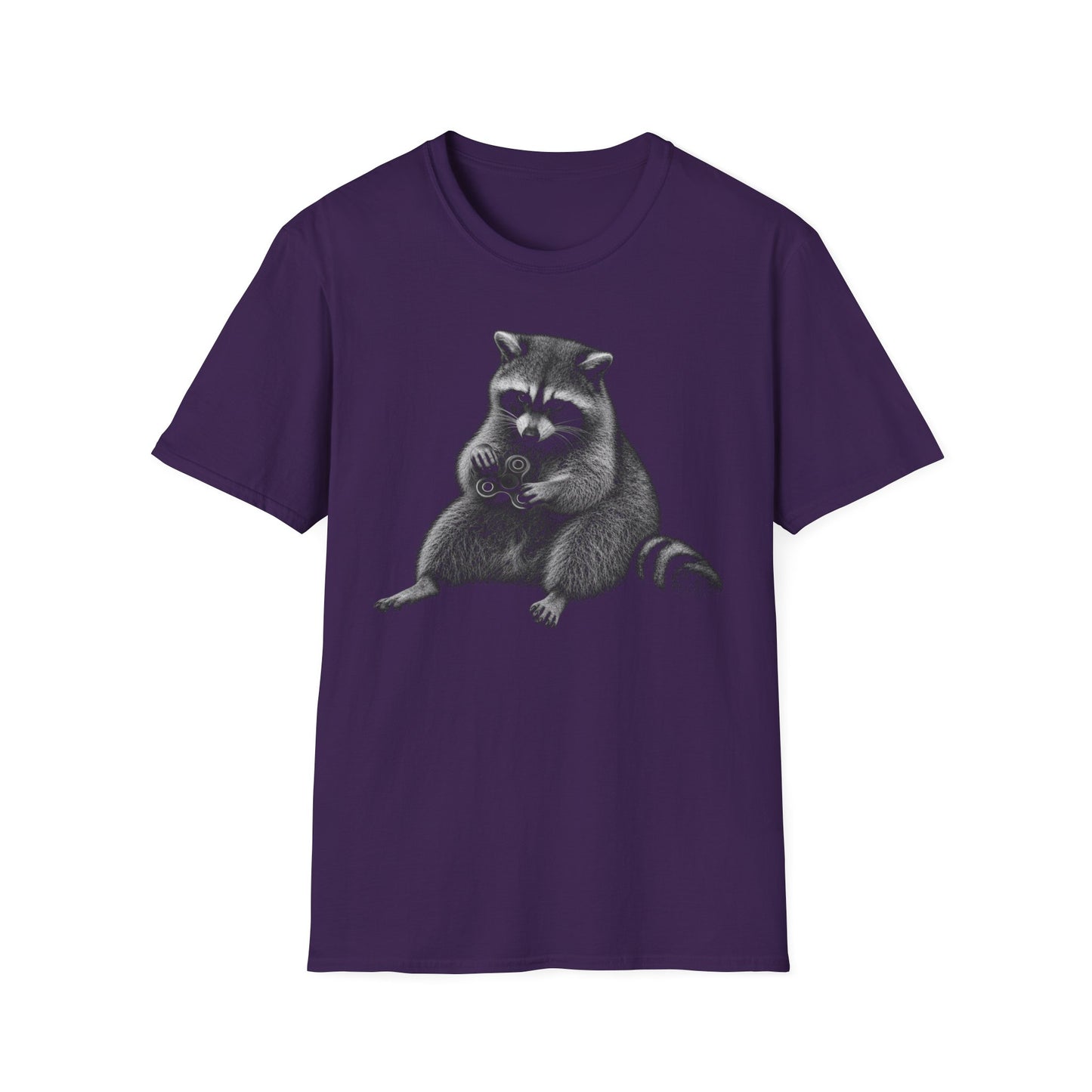 Raccoon Holding Fidget Spinner Graphic T-Shirt — Cute Noir Wildlife Tee