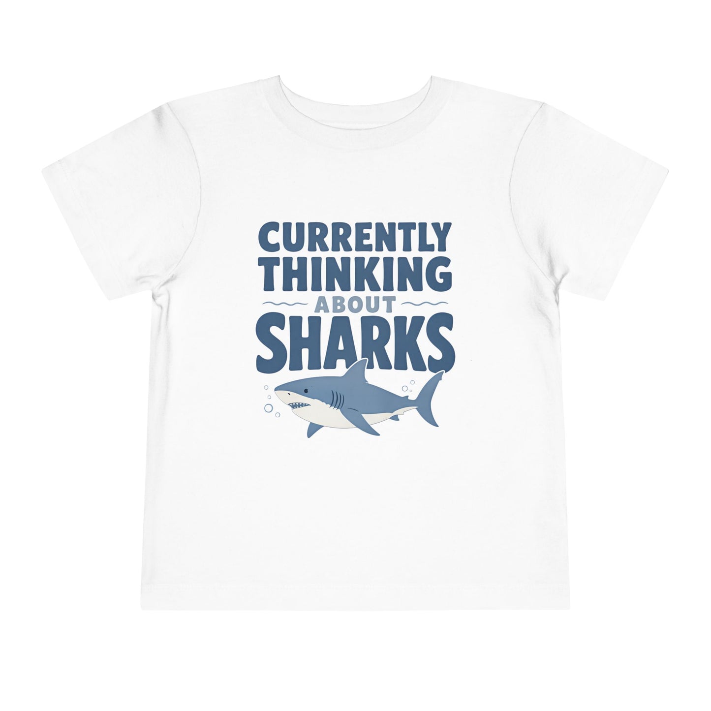 Toddler Tee - "Currently Thinking About Sharks" Cute Shark Graphic Shirt for Kids - White, 5T image