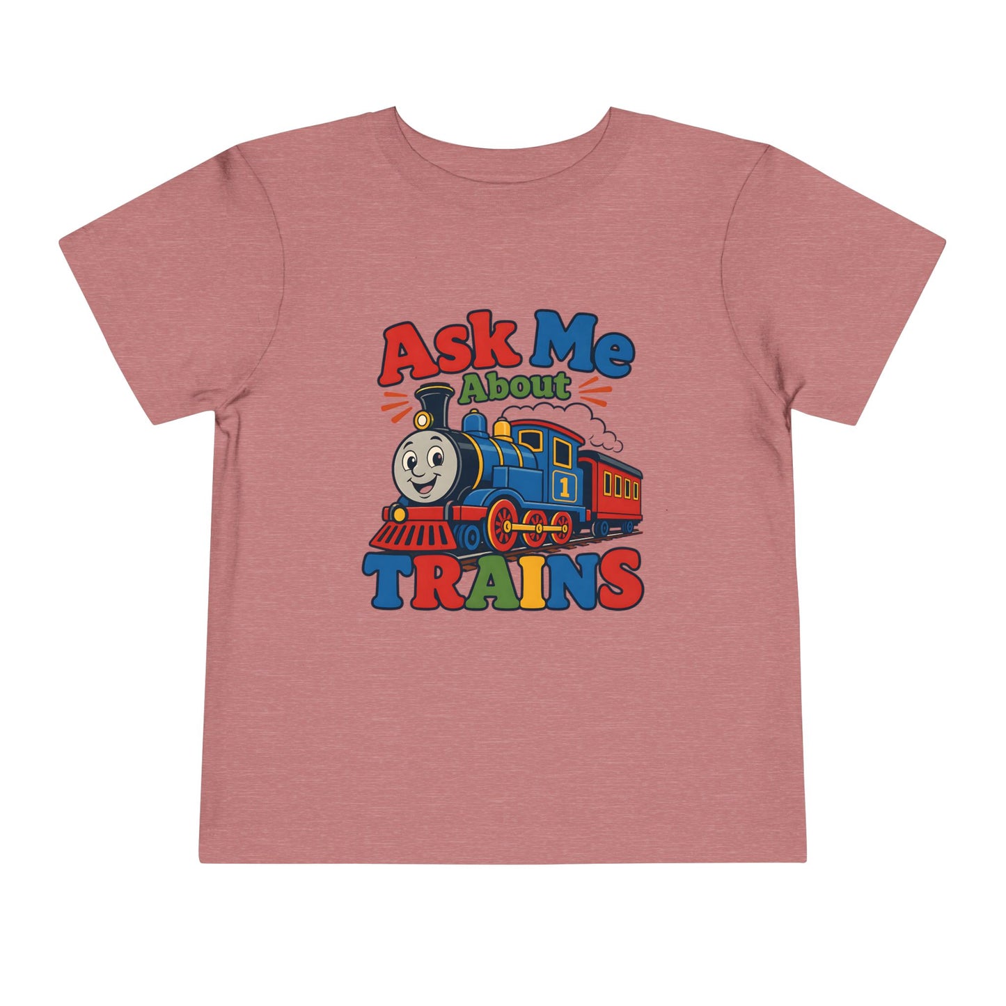 Toddler Tee — "Ask Me About Trains" Cute Kids Train Graphic Shirt - Heather Mauve, 4T image