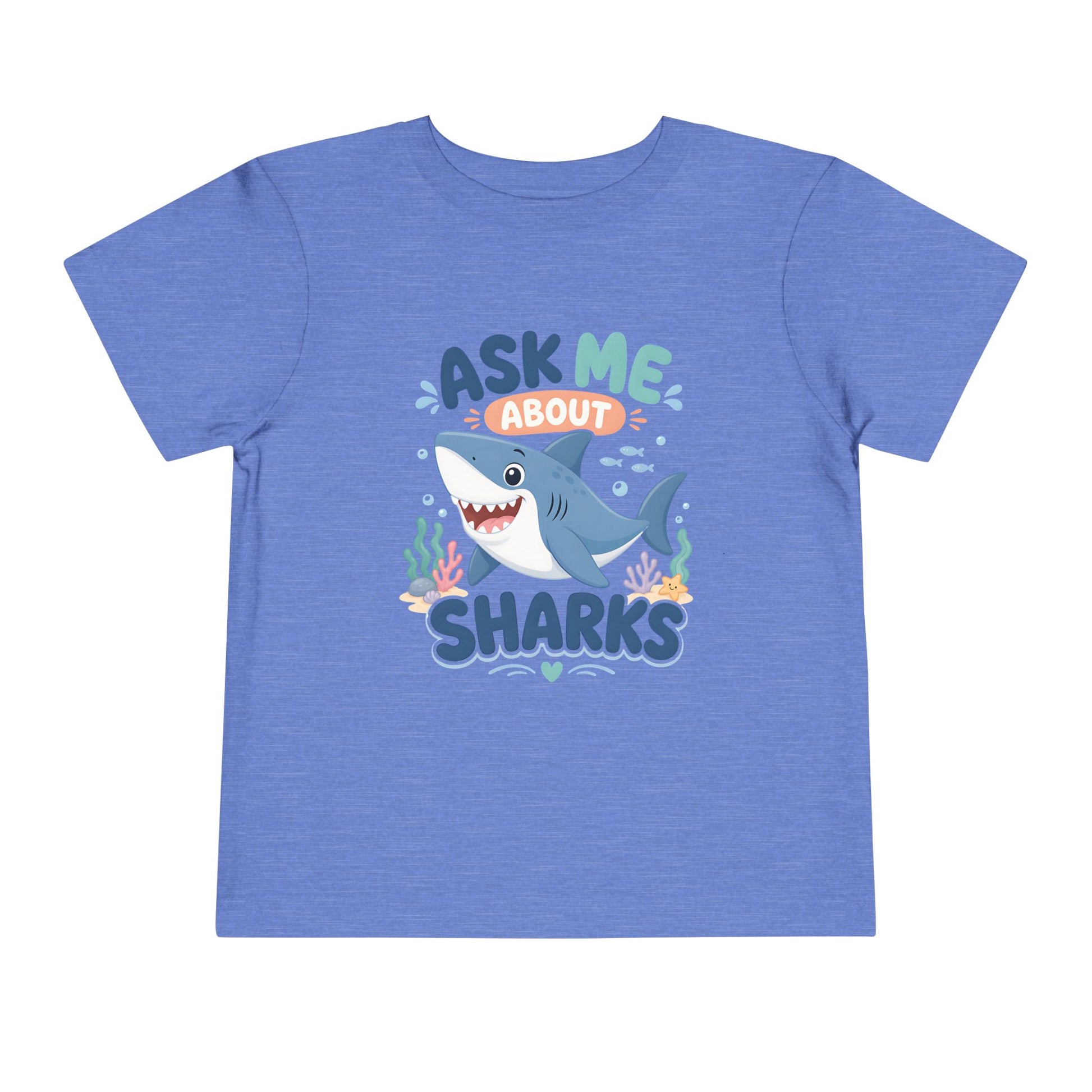 Ask Me About Sharks Toddler Tee - Heather Columbia Blue, 4T image