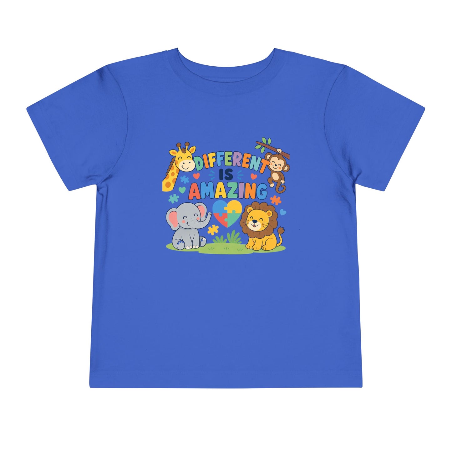 Toddler Tee — "Different Is Amazing" Jungle Animals Graphic - True Royal, 3T image