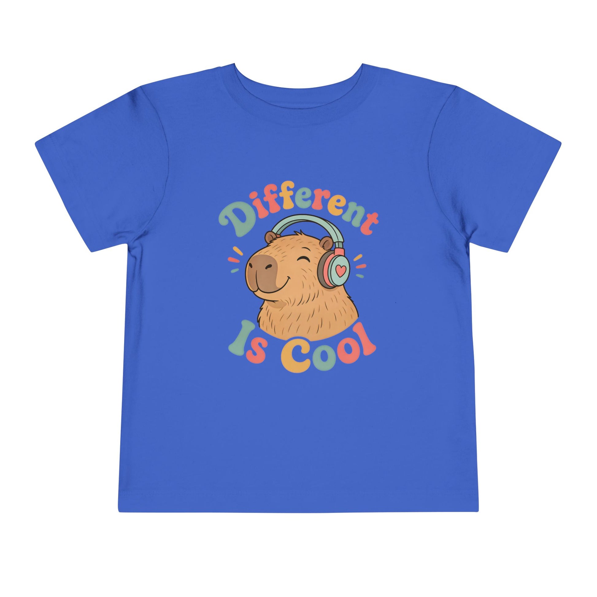 Toddler Tee — 'Different Is Cool' Capybara Graphic Kids Shirt - True Royal, 2T image