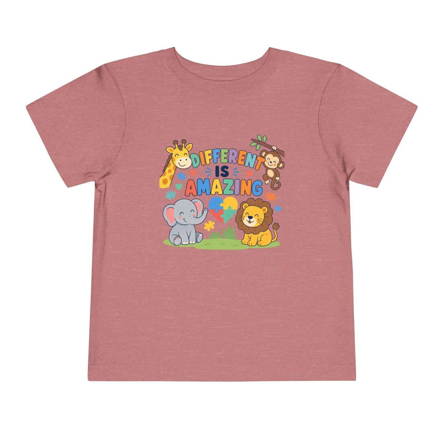 Toddler Tee — "Different Is Amazing" Jungle Animals Graphic - Heather Mauve, 5T image