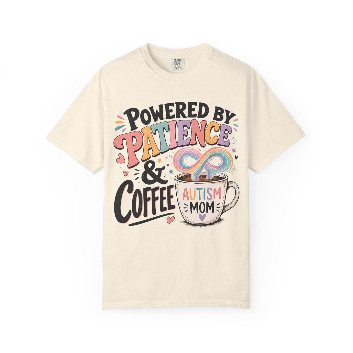 Autism Mom T-Shirt — "Powered by Patience &amp; Coffee" Graphic Tee image