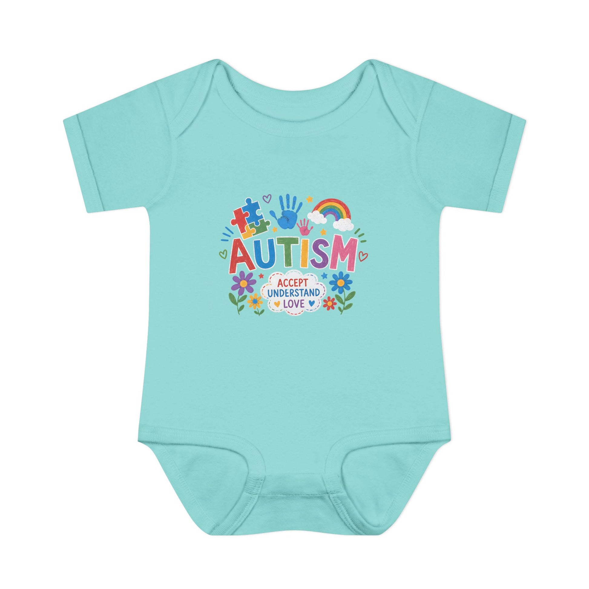 Autism Awareness Infant Bodysuit — 'Accept Understand Love' Colorful Design - NB (0-3M), Chill image