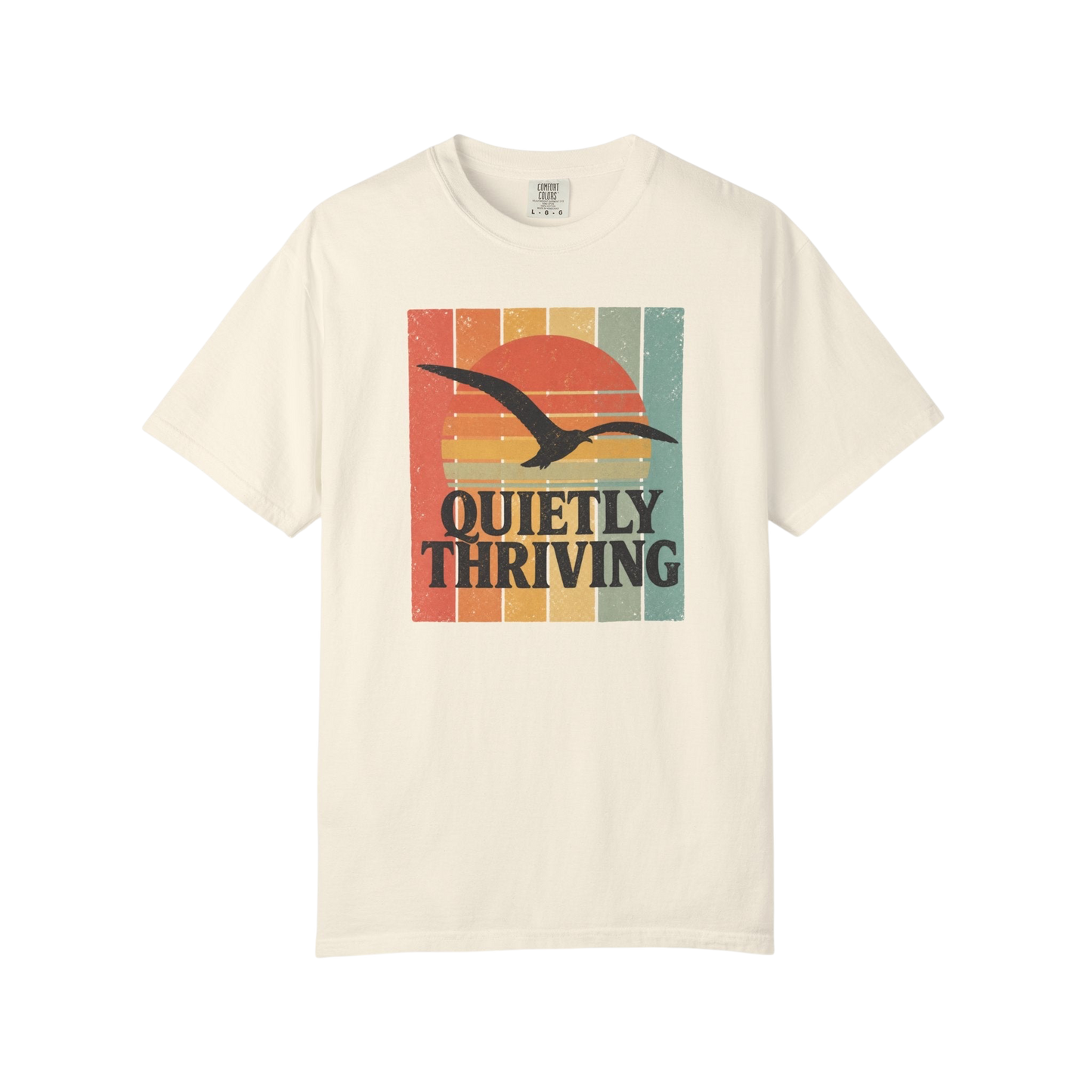 Quietly Thriving T-Shirt — Retro Sunset Seagull Tee