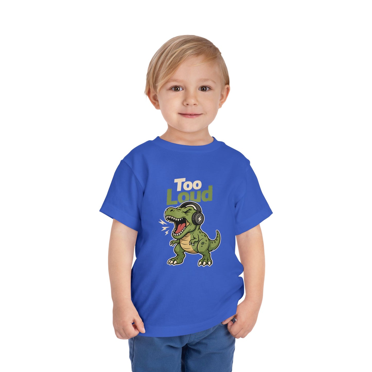 Toddler Tee — 'Too Loud' Headphone T-Rex Graphic Shirt
