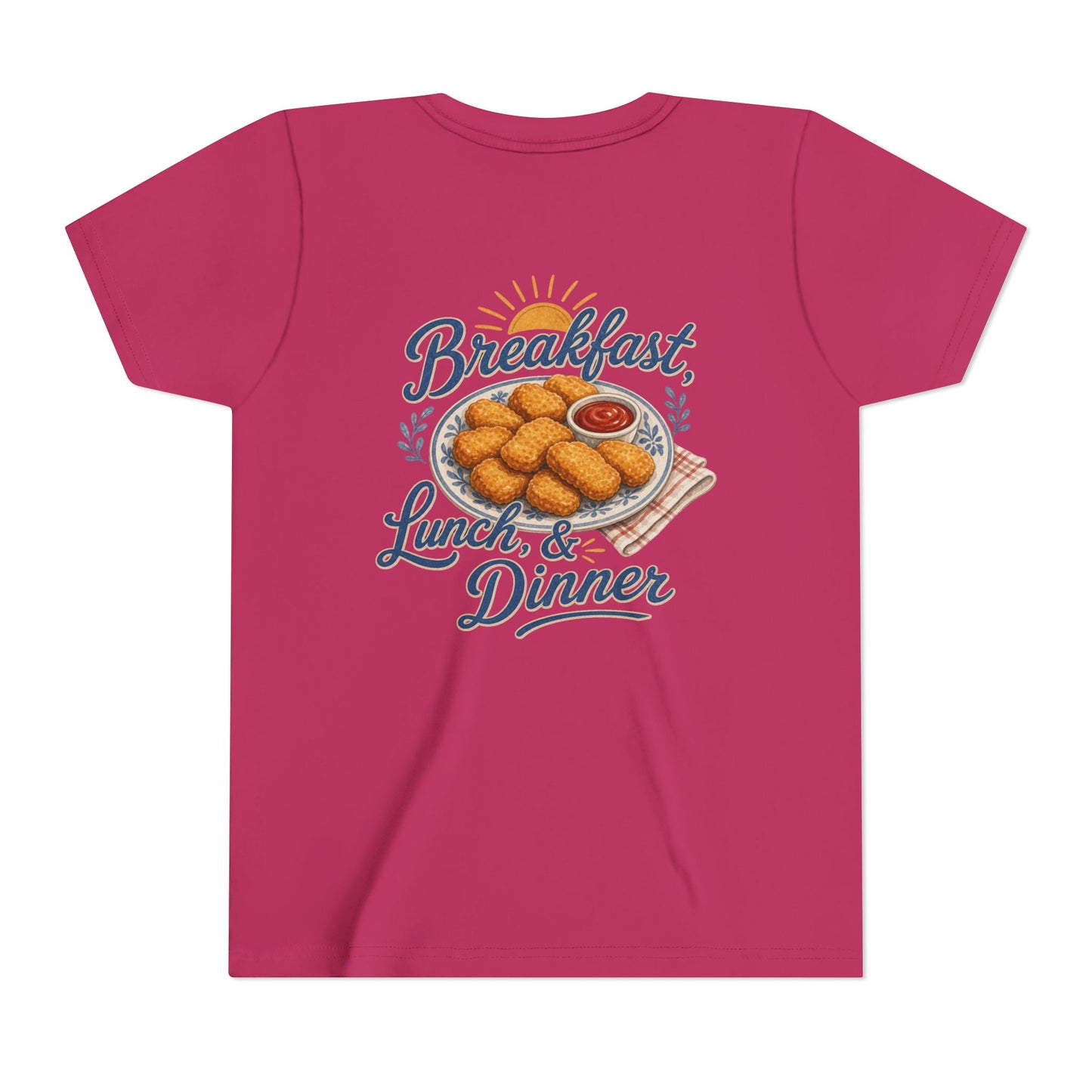 "Breakfast, Lunch & Dinner" Chicken Nugget Graphic Youth Tee — BACK PRINT