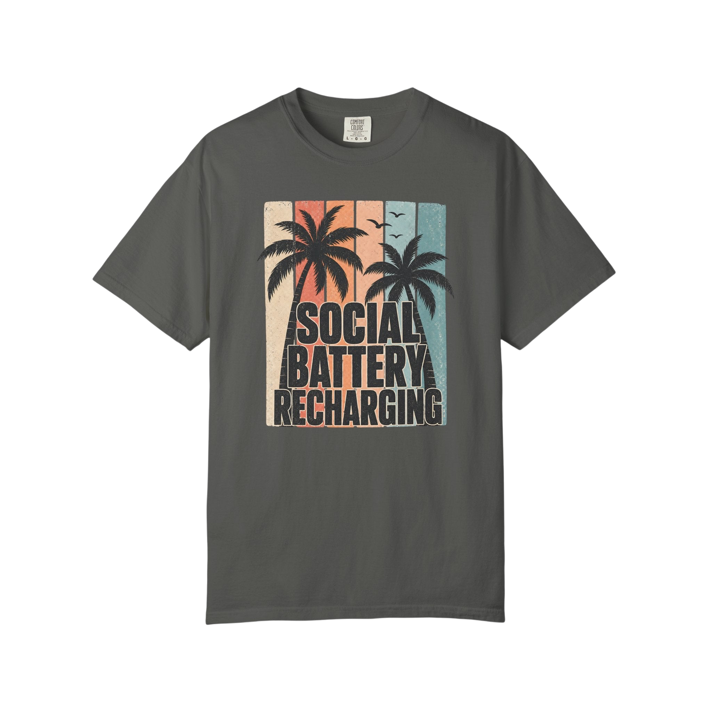 Social Battery Recharging T-Shirt — Retro Palm Beach Vacation Tee