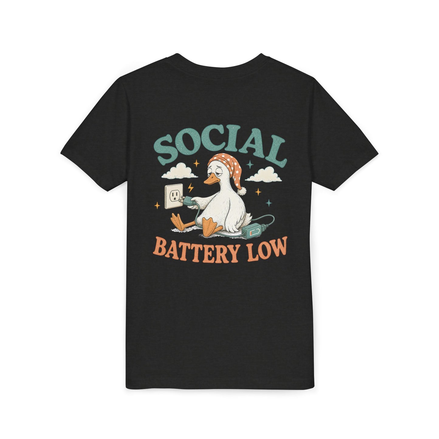 Youth Tee — Social Battery Low Silly Goose Graphic BACK PRINT