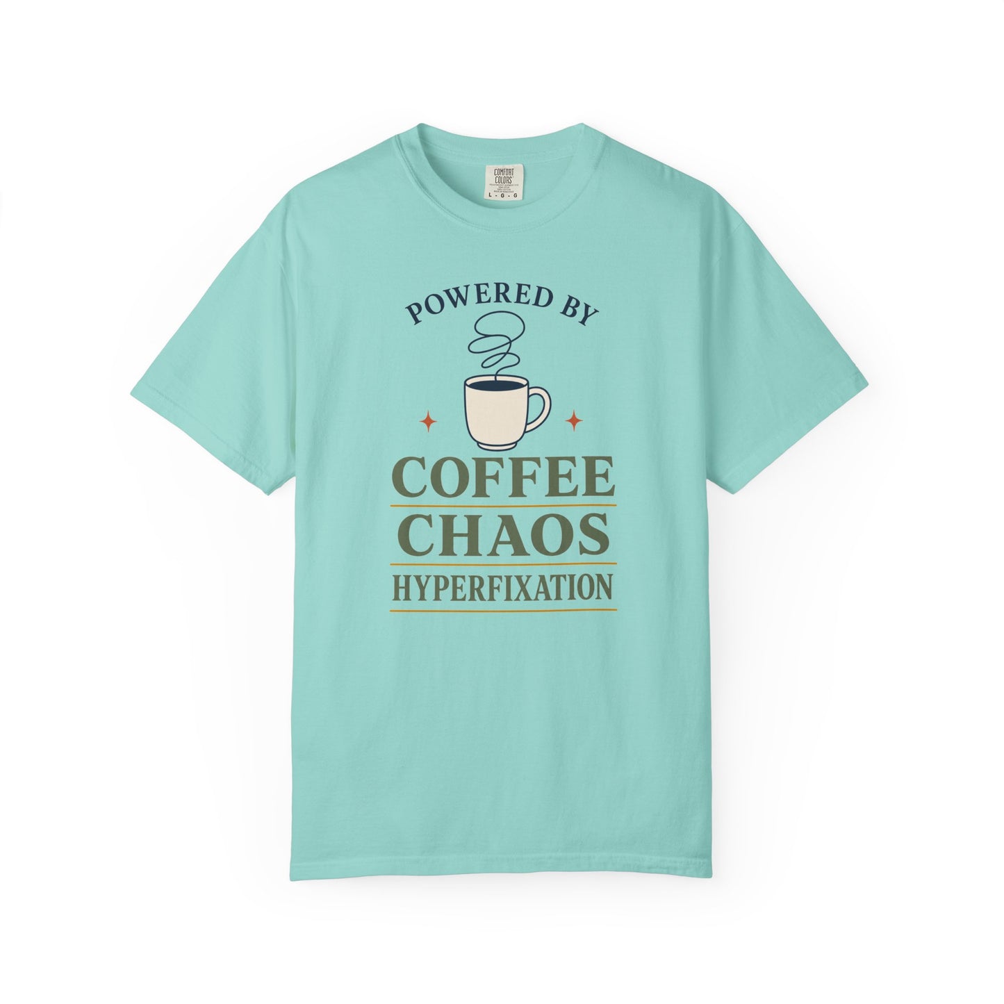 “Powered by Coffee Chaos” Coffee Chaos T-Shirt — Graphic Tee for Coffee Lovers