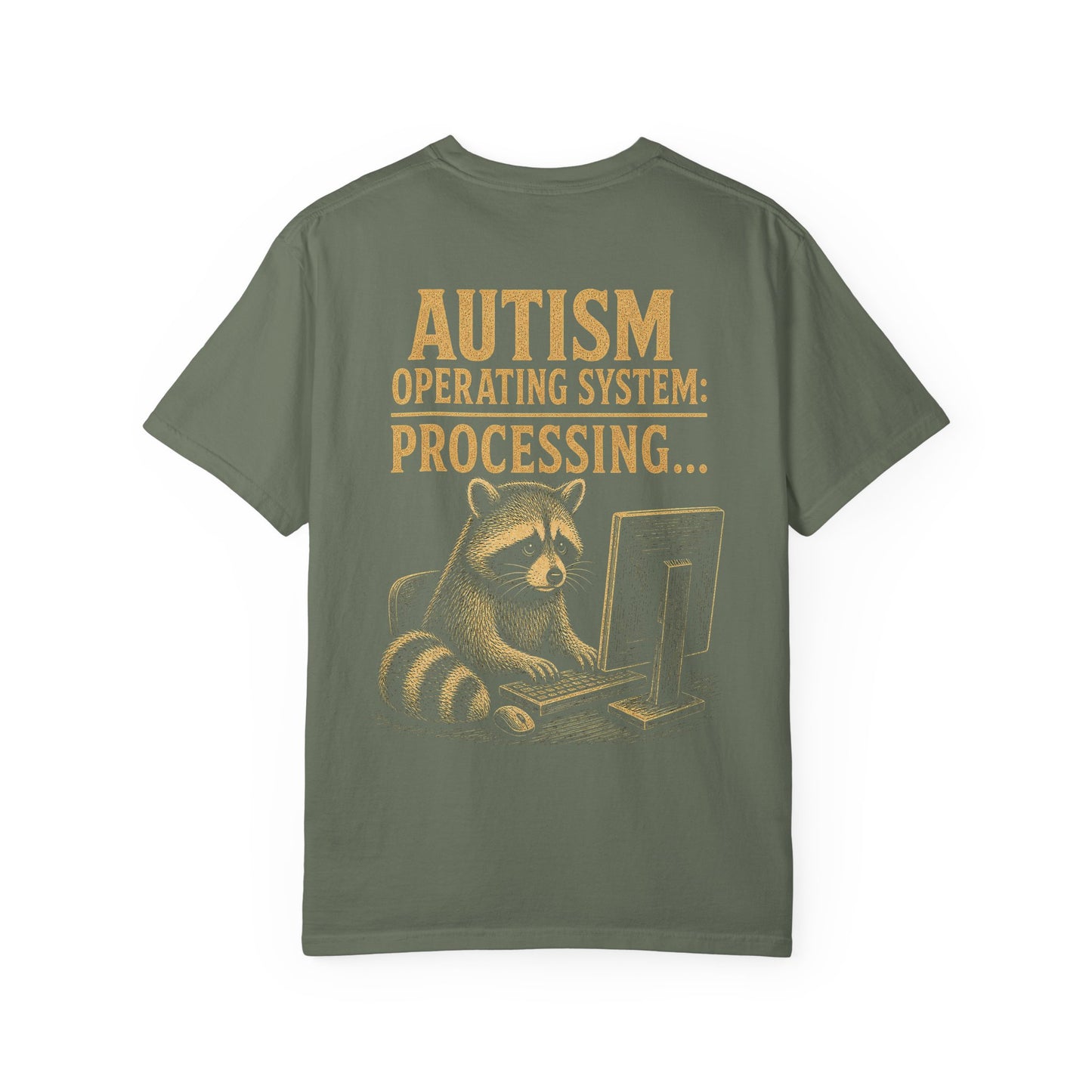 Autism Operating System T-Shirt — 'Processing...' Raccoon Graphic Tee