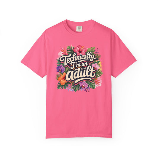 Technically I’m an Adult T-Shirt — Floral ADHD ASD Funny AuDulting T-Shirt