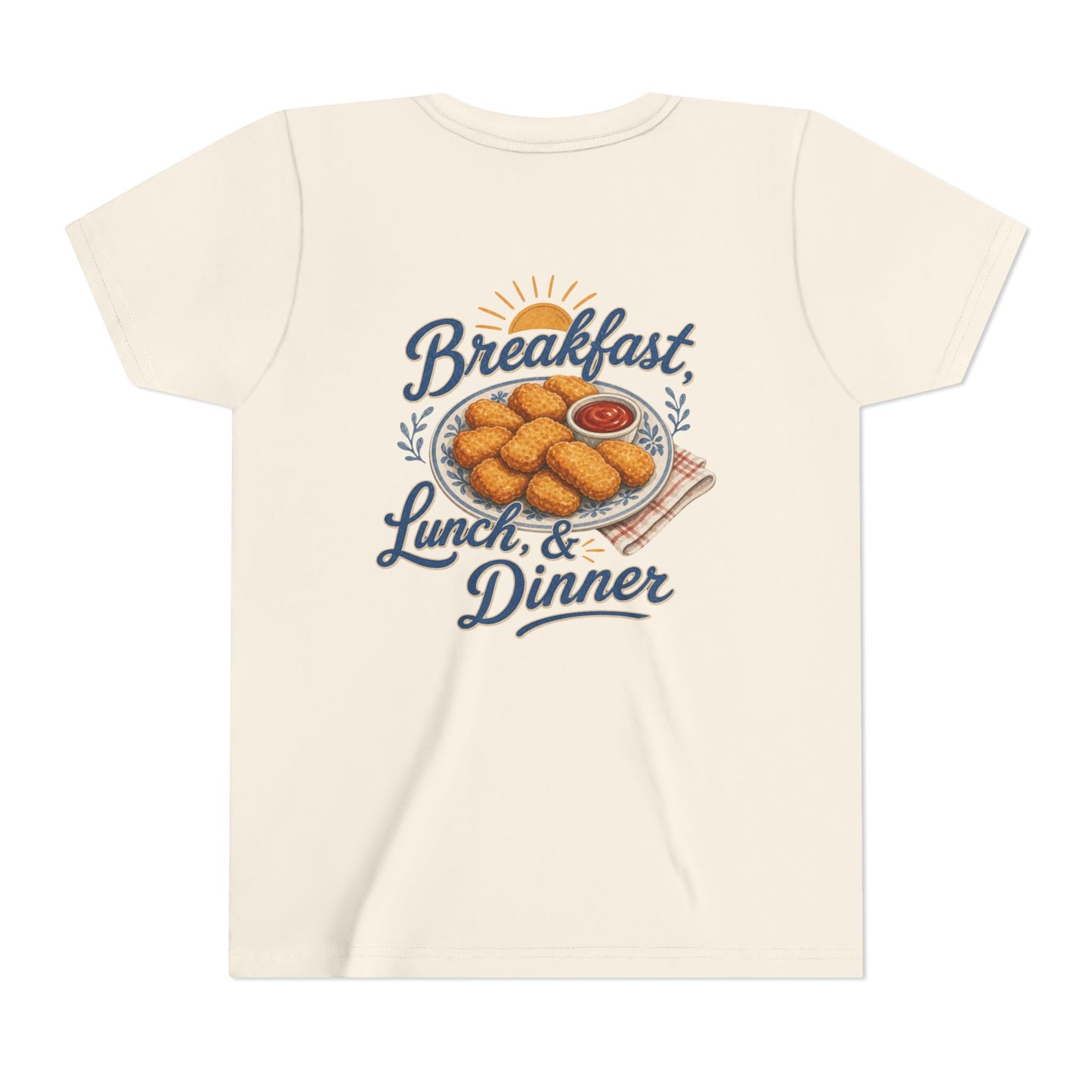 "Breakfast, Lunch & Dinner" Chicken Nugget Graphic Youth Tee — BACK PRINT