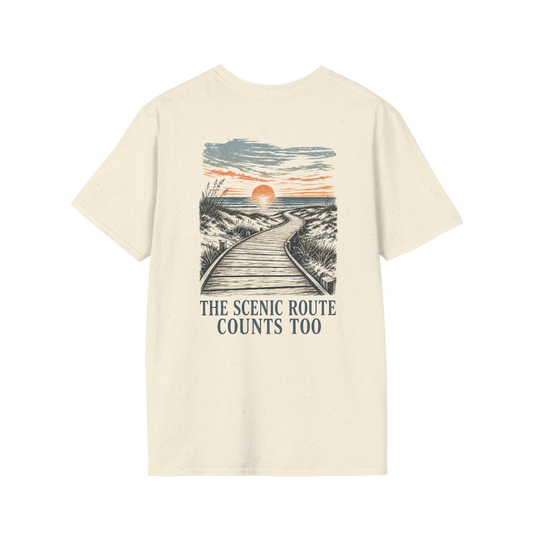 "The Scenic Route Counts Too" Vintage Boardwalk Graphic Tee