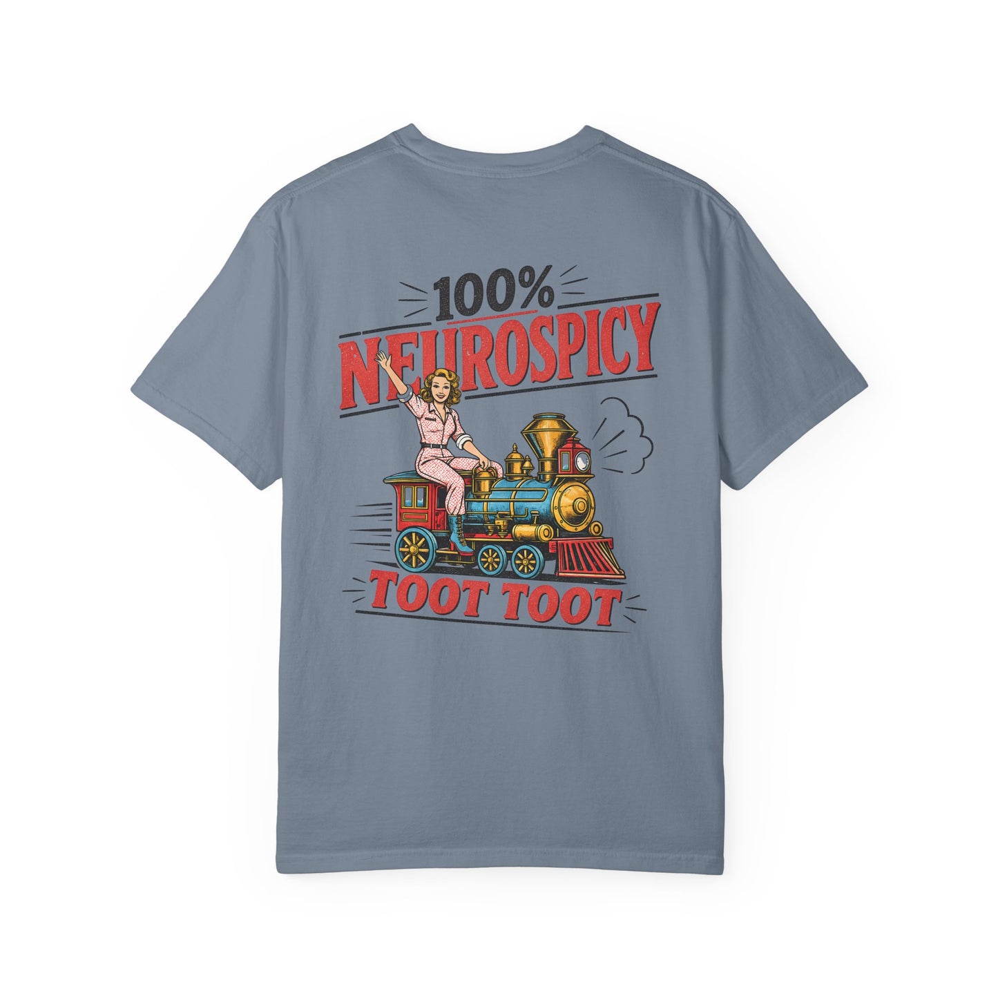 100% Neurospicy T-Shirt — Vintage Train 'Toot Toot' Graphic Tee BACK PRINT