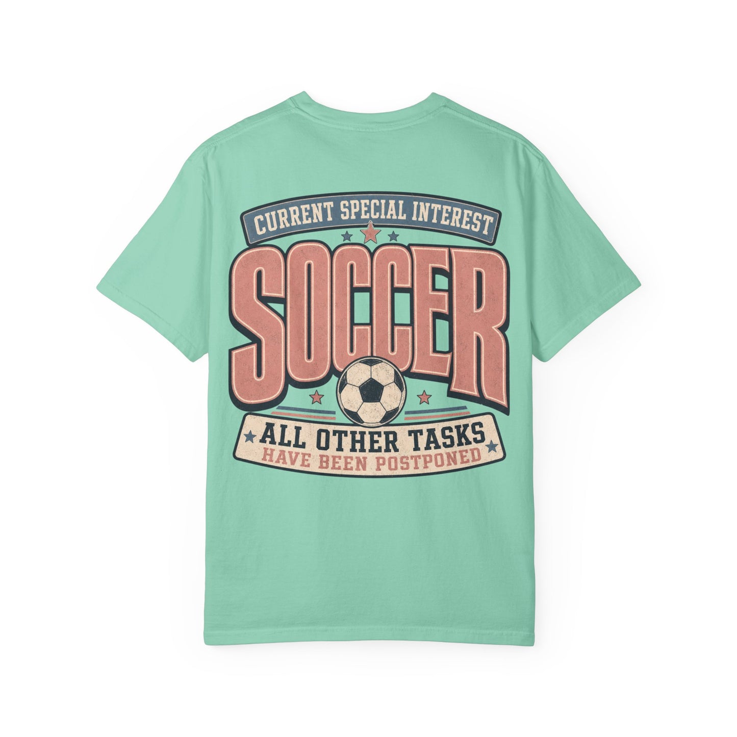 Soccer Graphic T-Shirt — “Current Special Interest: Soccer” Vintage Sports Tee Adult BACK PRINT